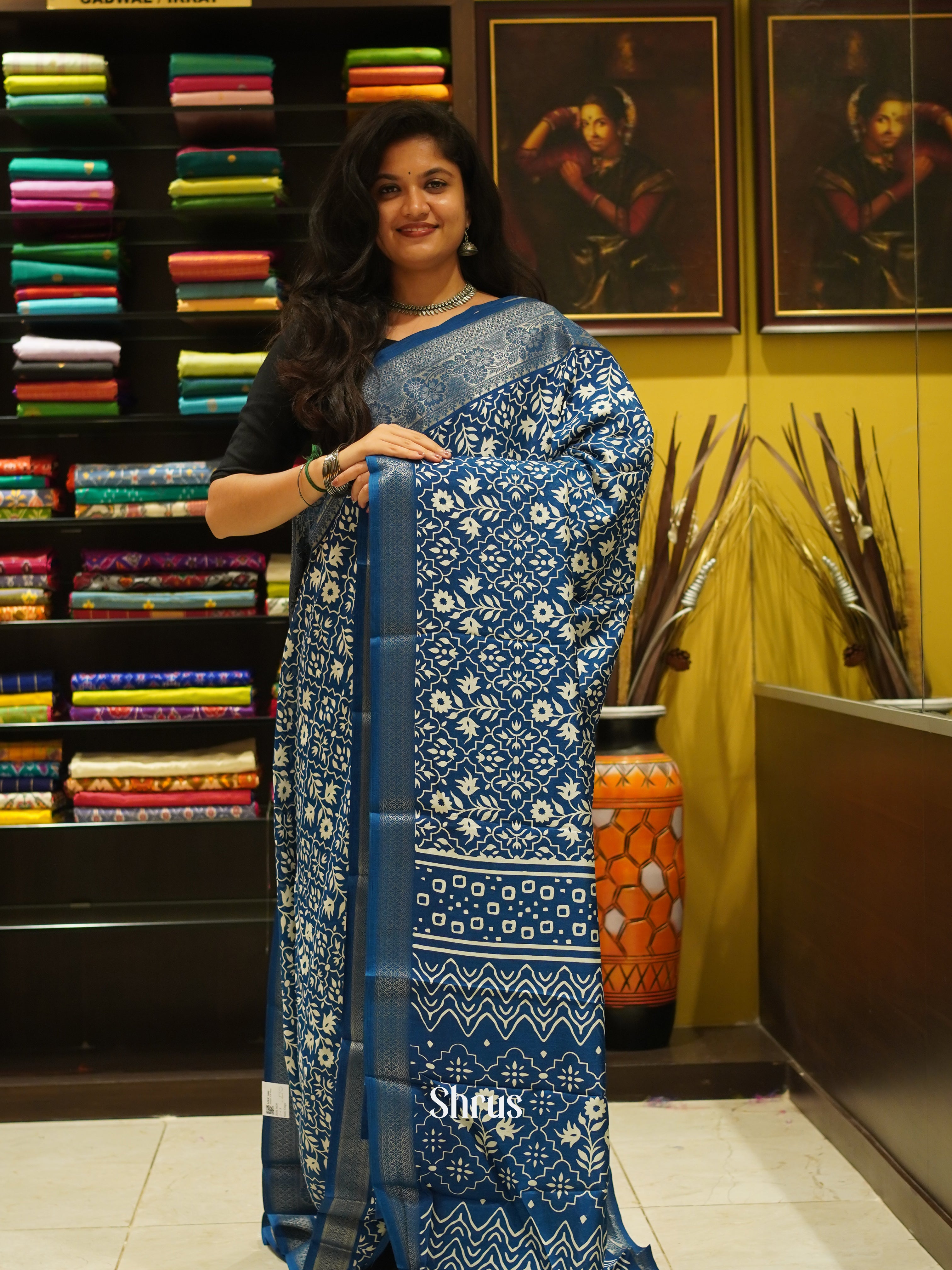 Blue(Single Tone) - Semi Crepe Saree