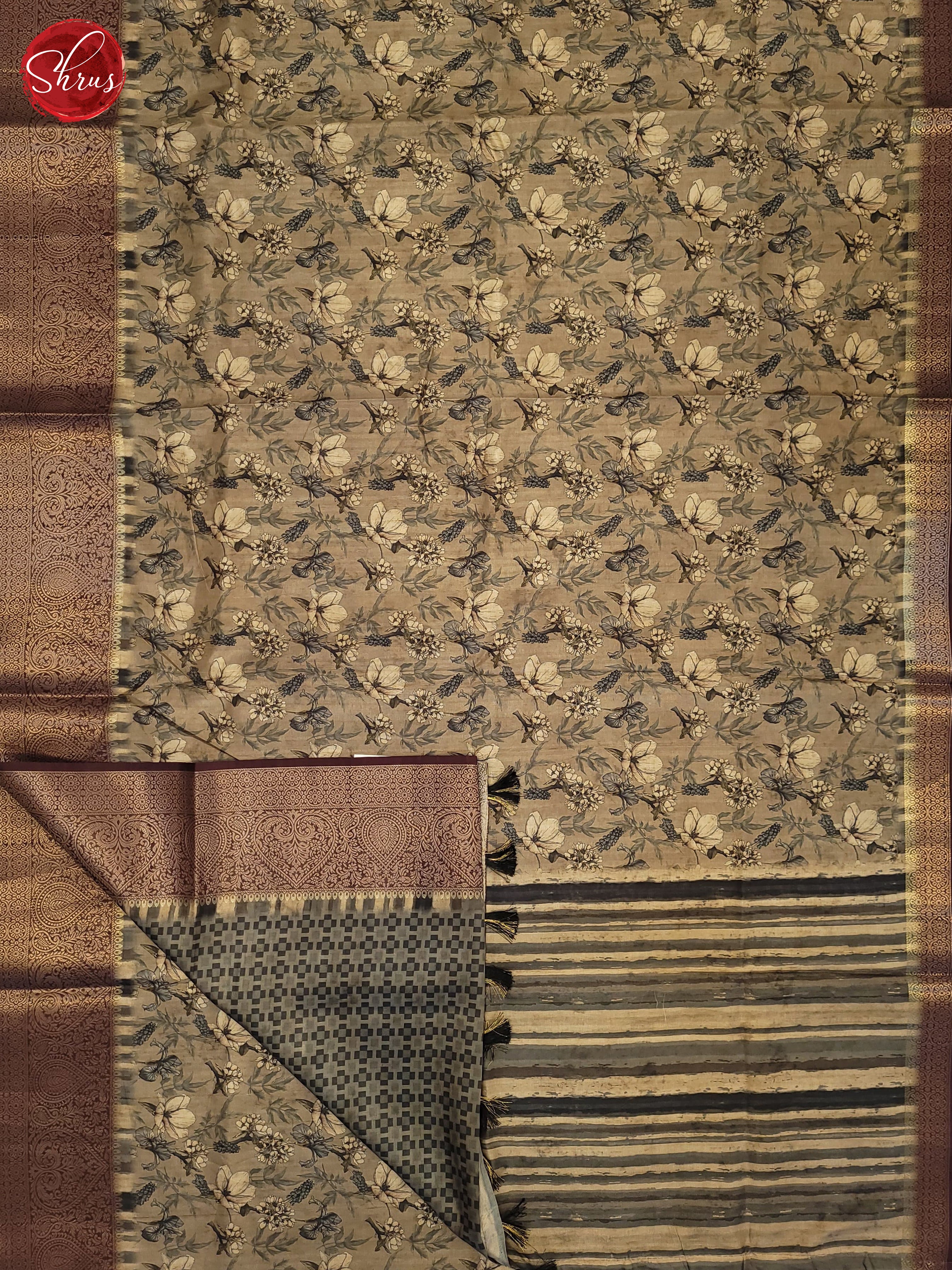 Grey  & Brown - Semi Tussar Saree - Shop on ShrusEternity.com