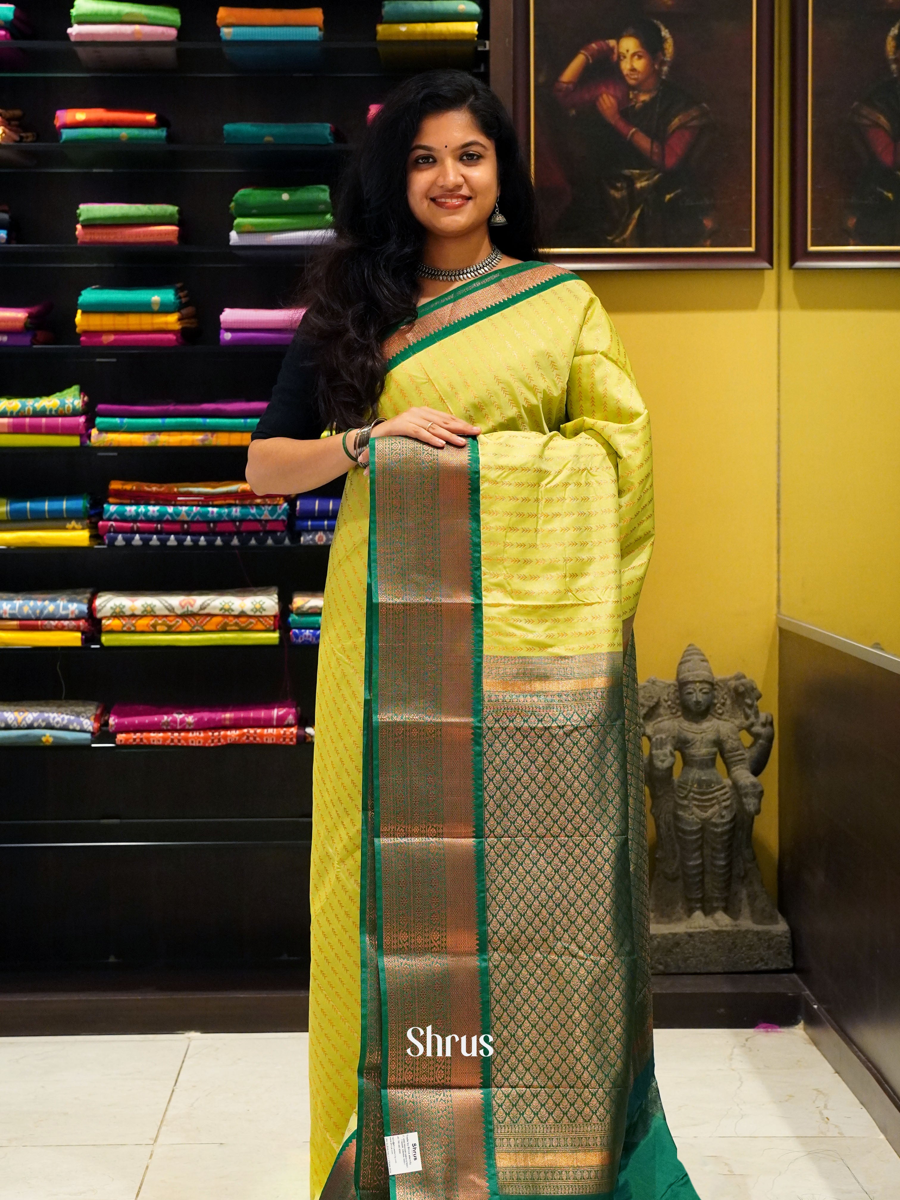 Lite Green& Green - Semi Kanchipuram Saree