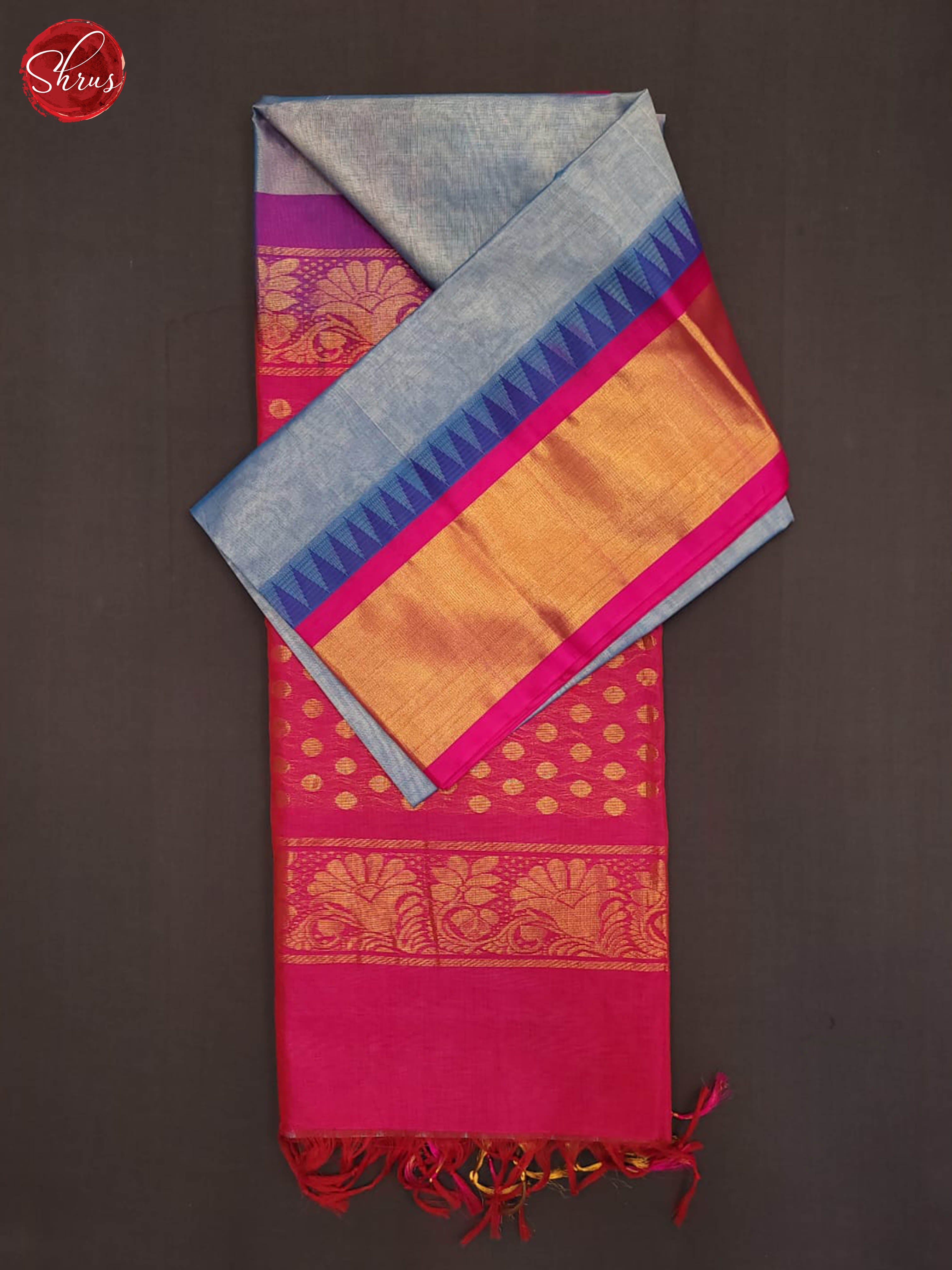 Blue and pink- Silk Cotton saree - Shop on ShrusEternity.com