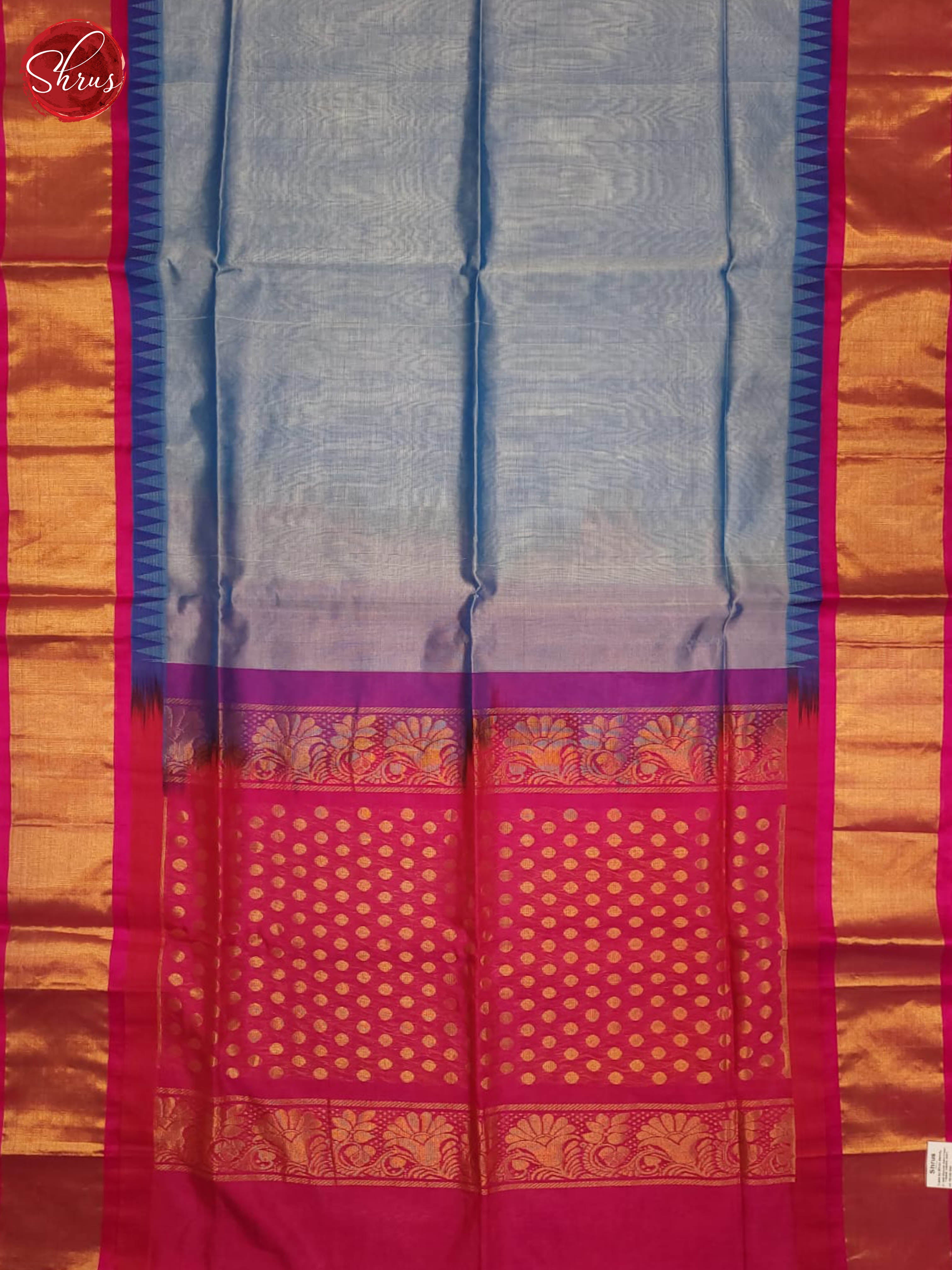 Blue and pink- Silk Cotton saree - Shop on ShrusEternity.com