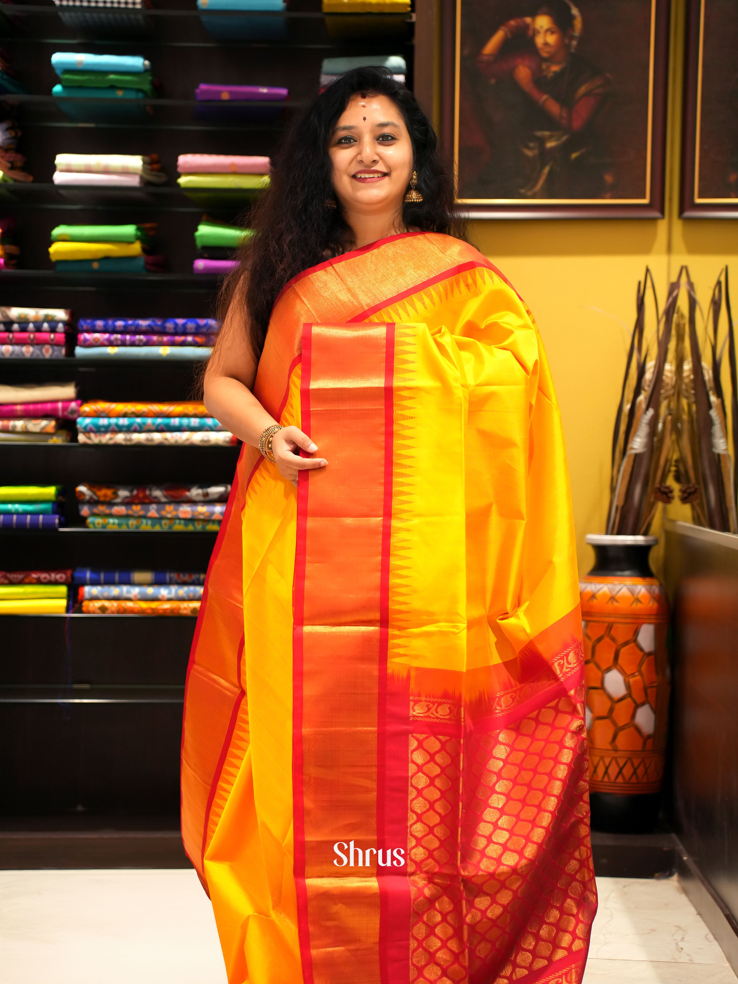 Yellow And Red- Silk Cotton Saree