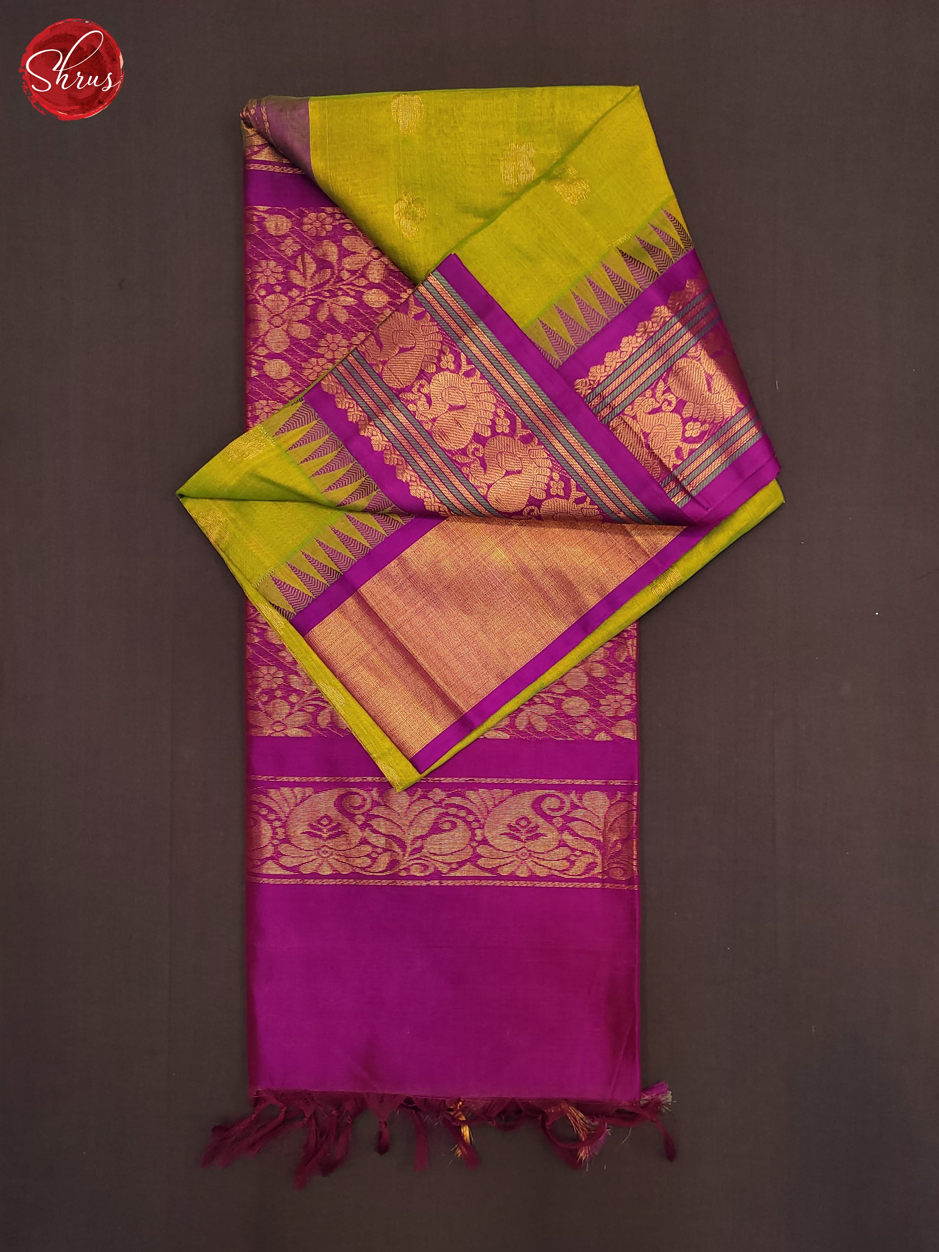 Green & Purple - Silk Cotton Saree - Shop on ShrusEternity.com