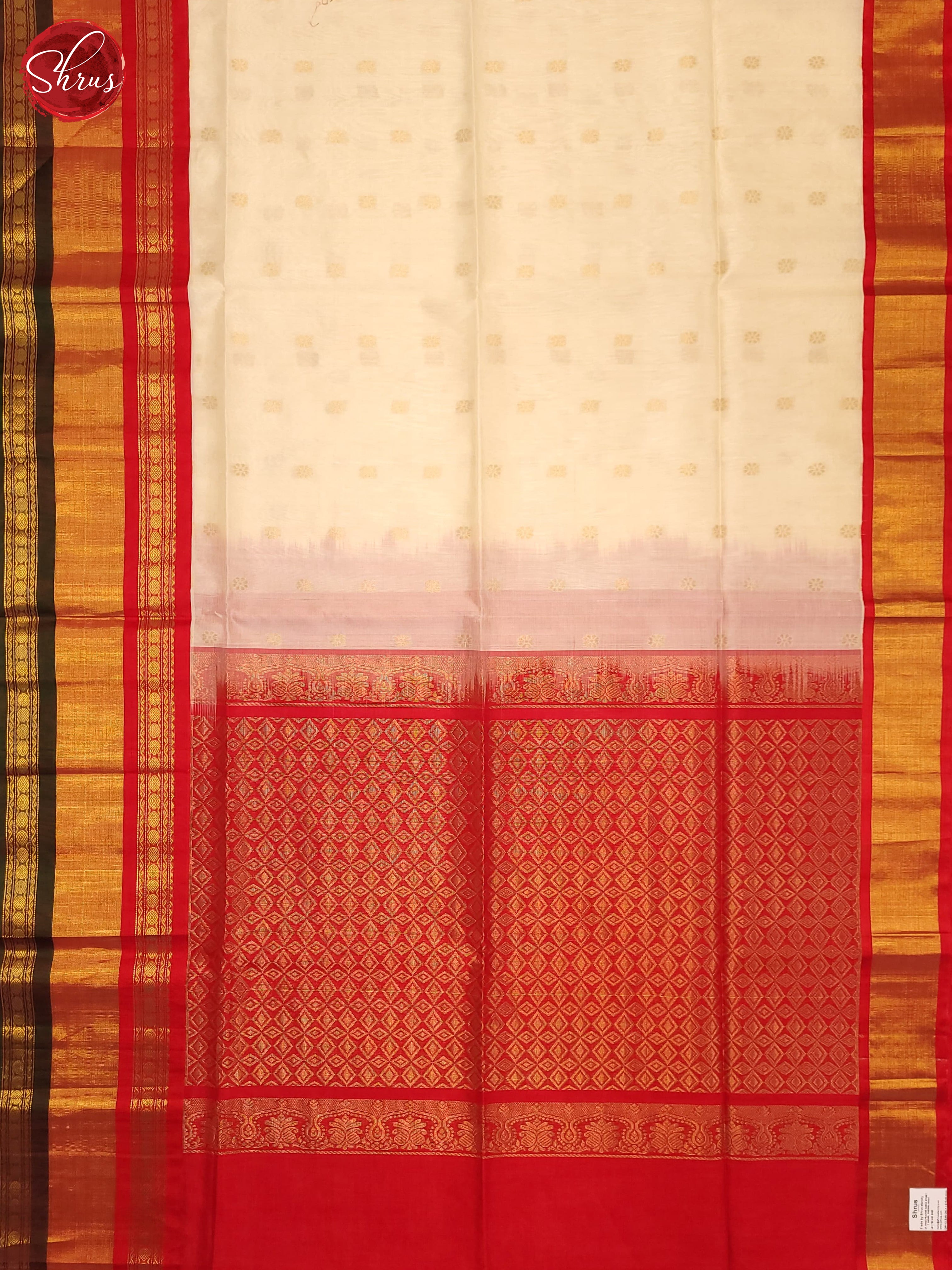 Cream & Red- Silk Cotton Saree - Shop on ShrusEternity.com