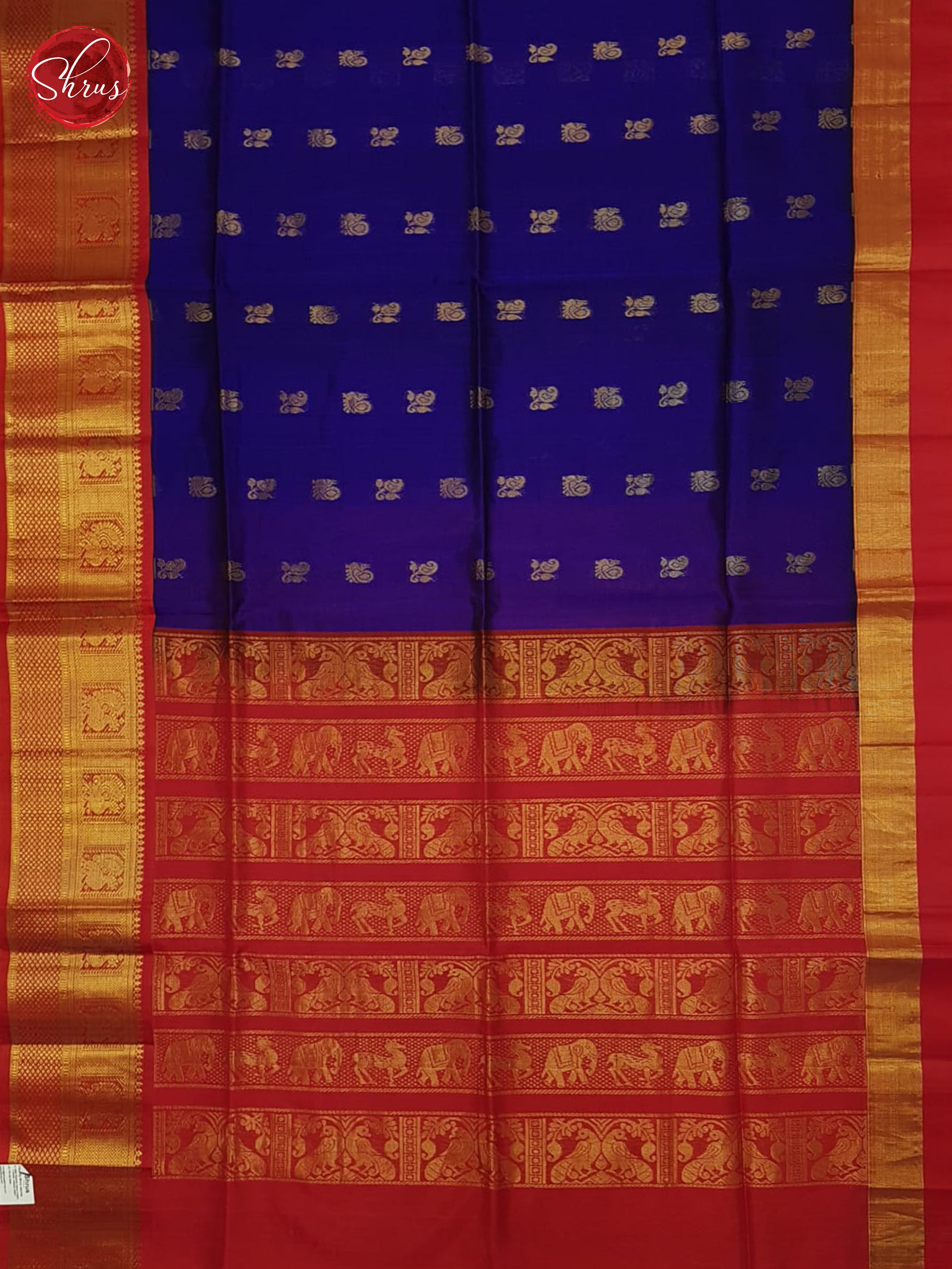 Blue And Red- Silk Cotton Saree - Shop on ShrusEternity.com