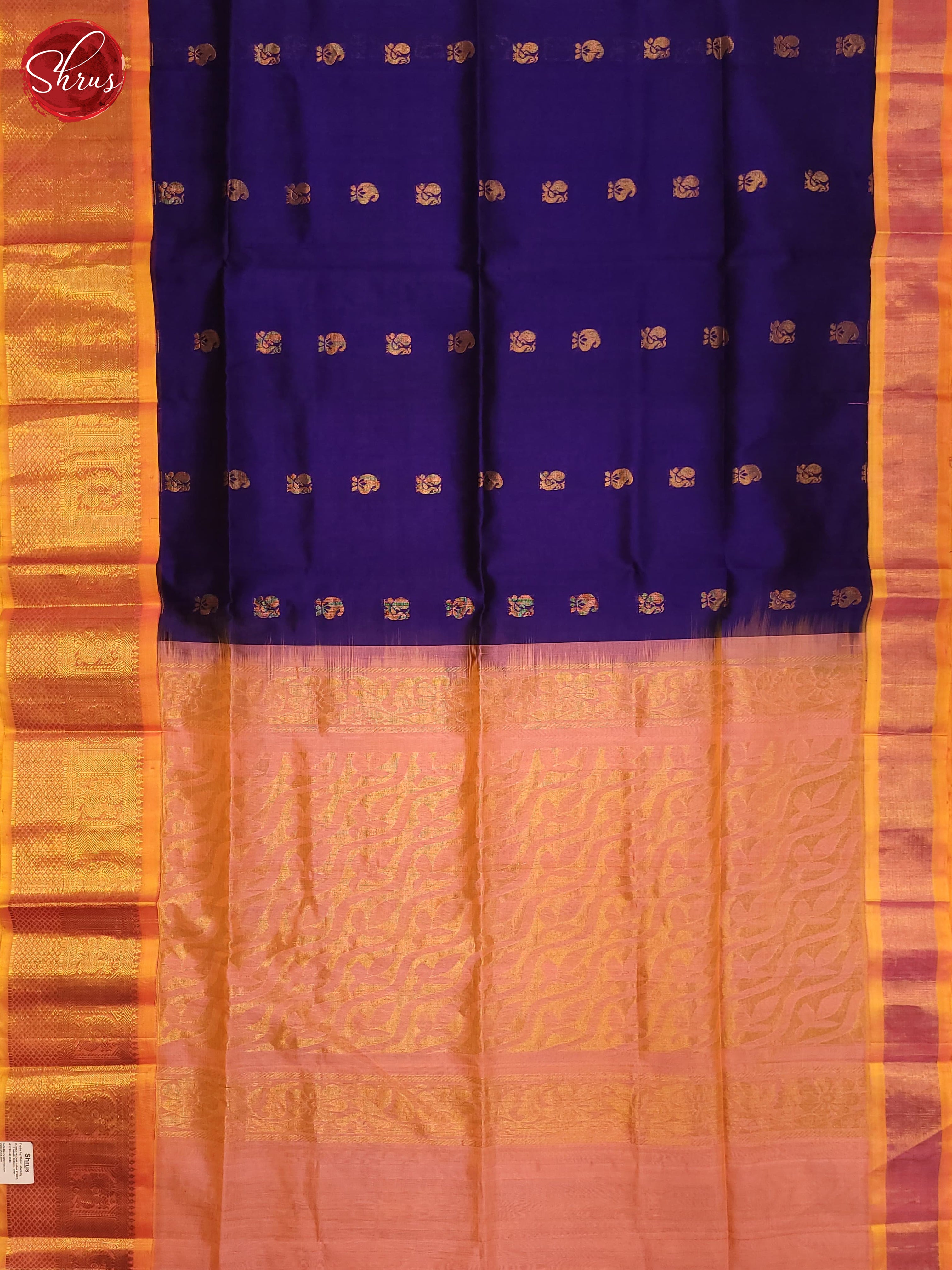 Blue & Peach - Silk Cotton Saree - Shop on ShrusEternity.com