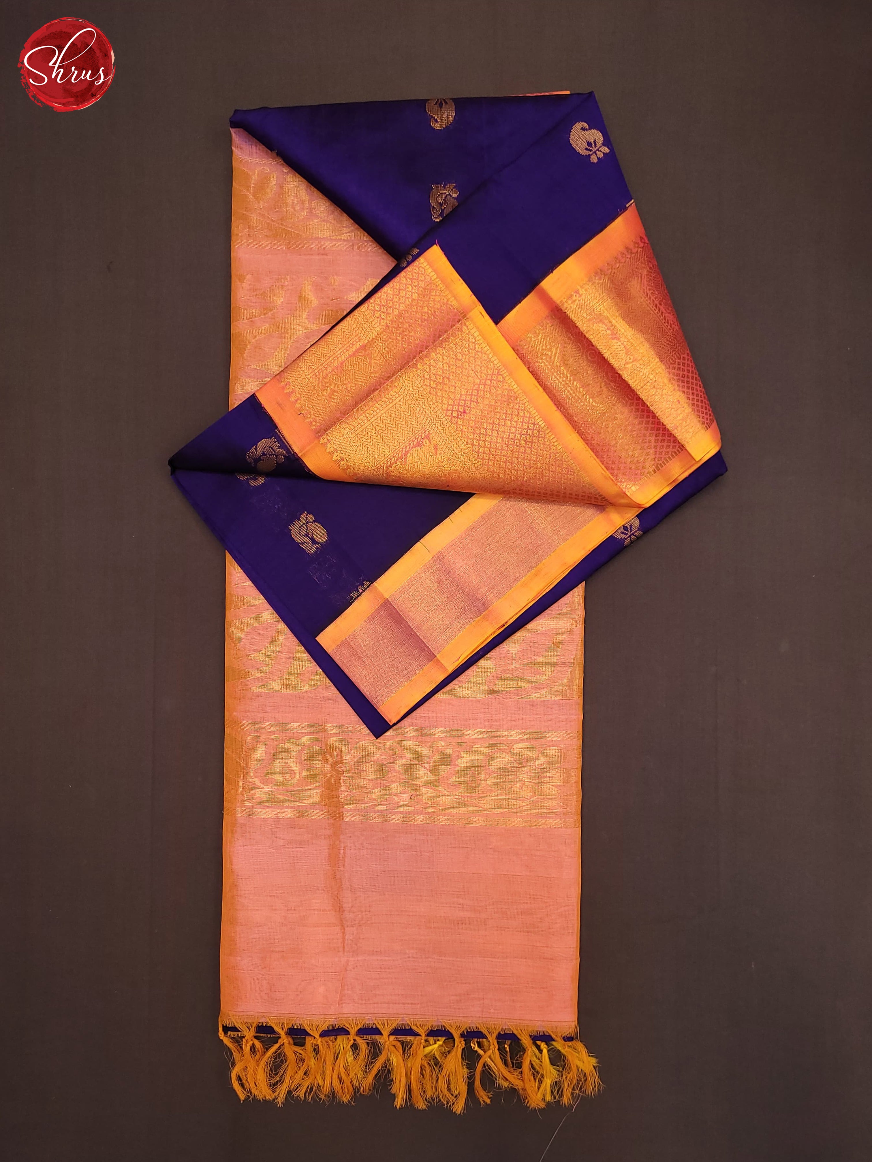 Blue & Peach - Silk Cotton Saree - Shop on ShrusEternity.com