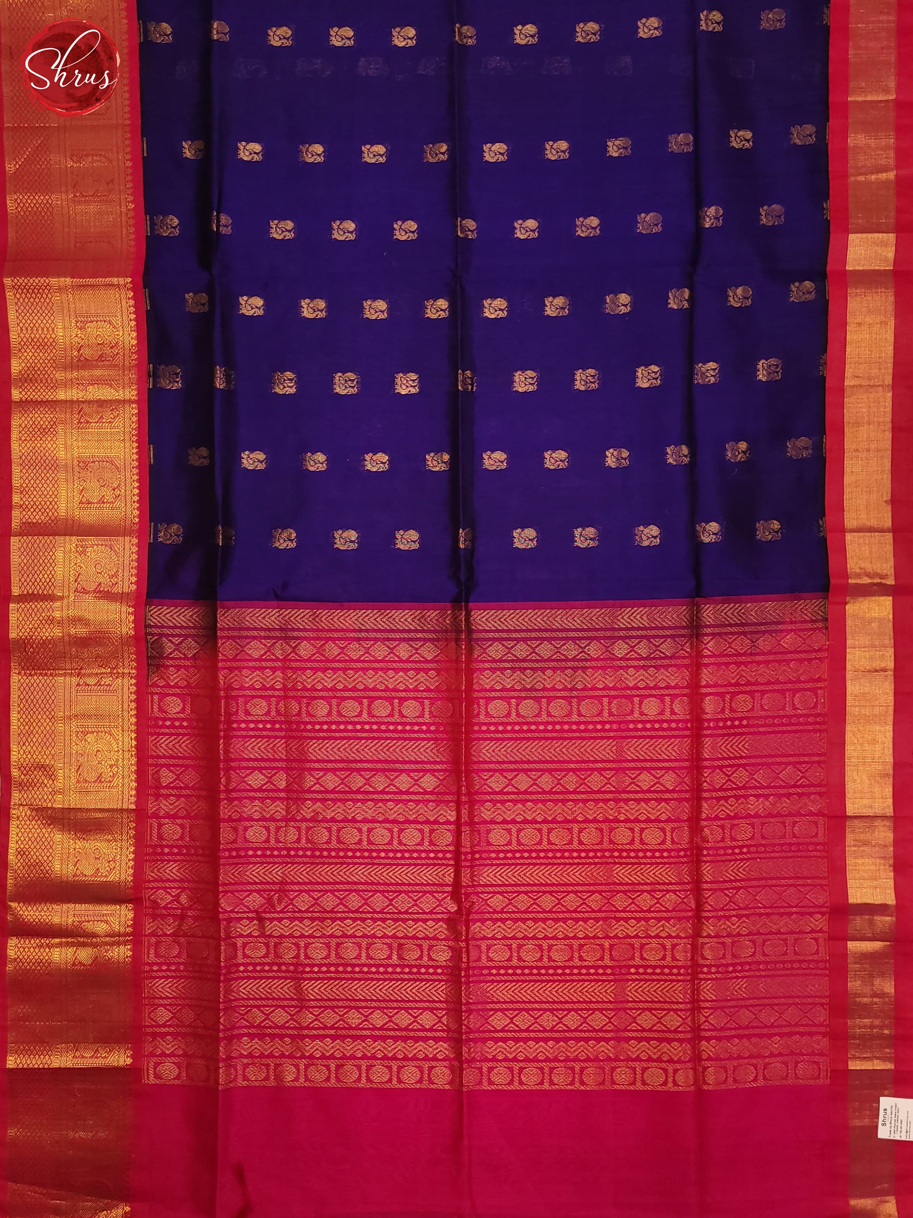 Blue & Pink - Silk Cotton Saree - Shop on ShrusEternity.com