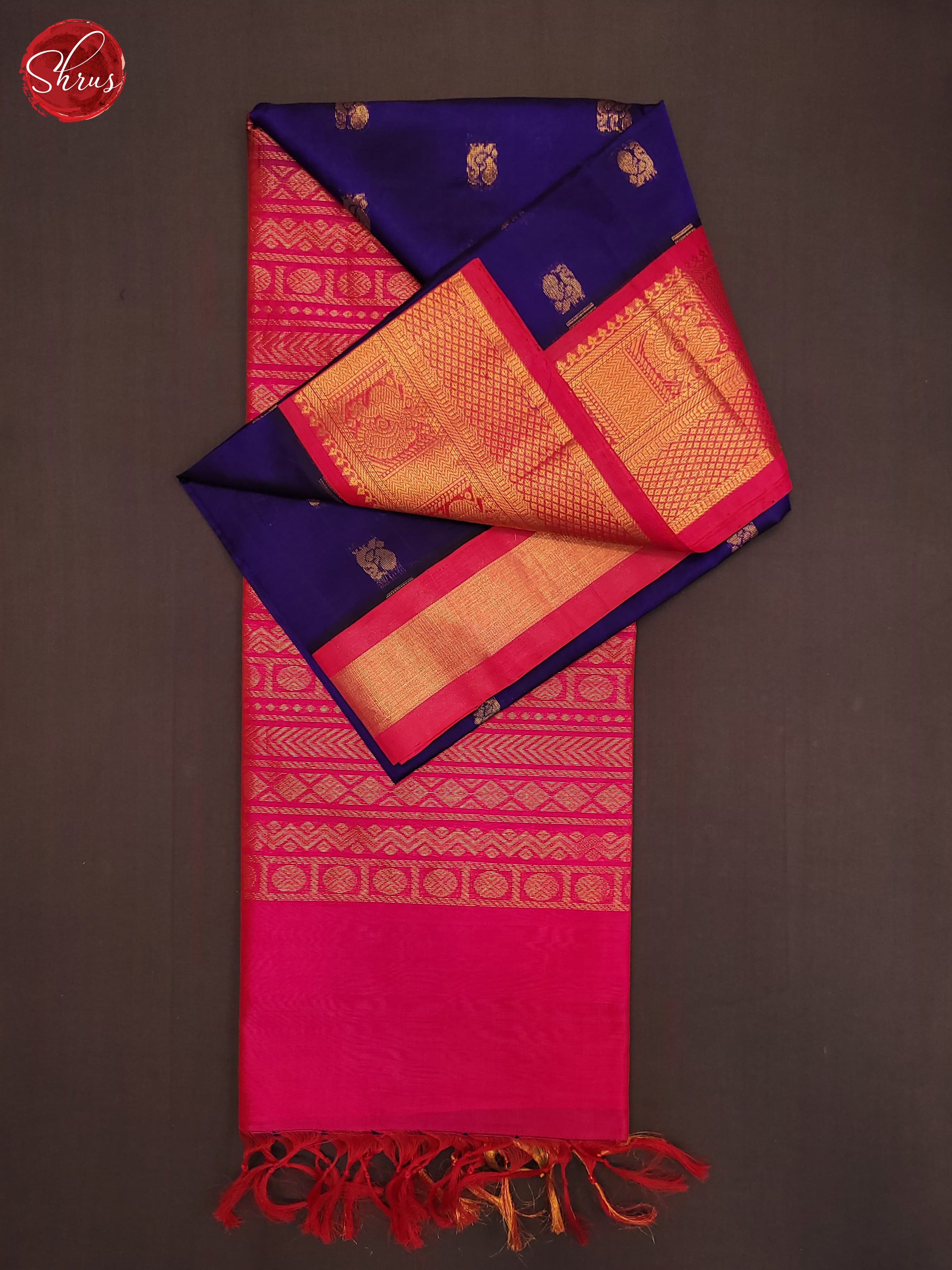 Blue & Pink - Silk Cotton Saree - Shop on ShrusEternity.com