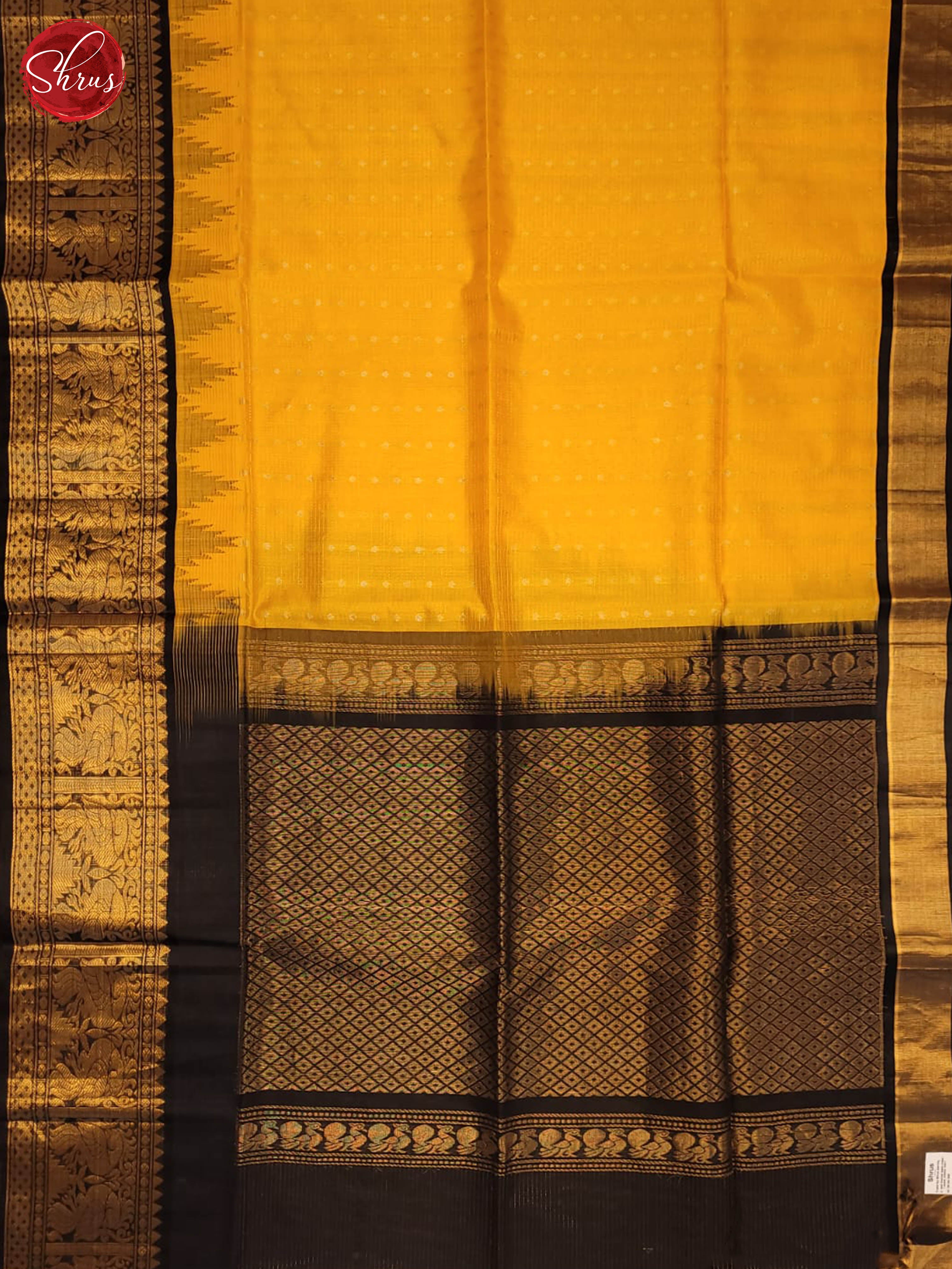 Mustard and Black- Silk Cotton Saree - Shop on ShrusEternity.com