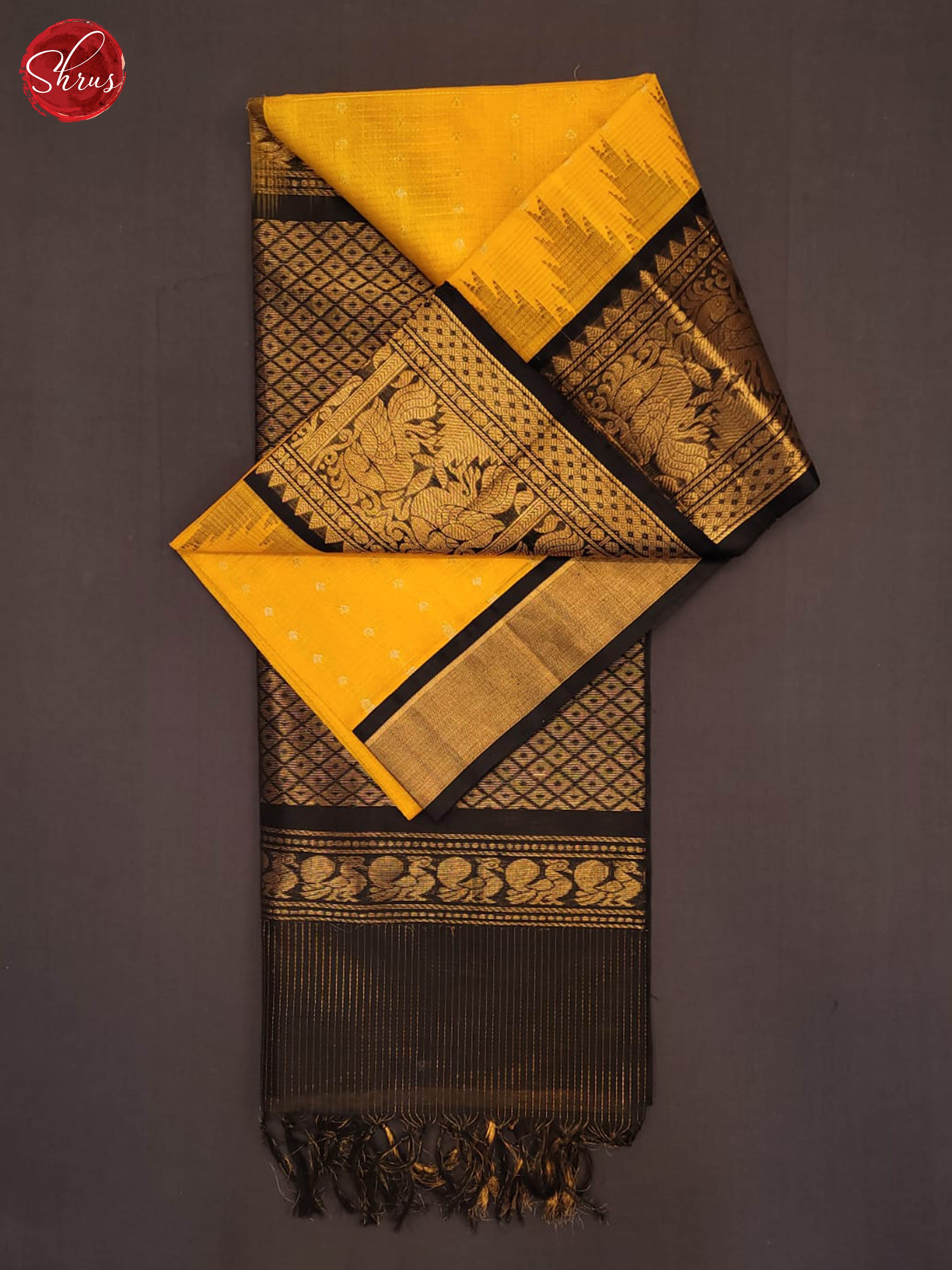 Mustard and Black- Silk Cotton Saree - Shop on ShrusEternity.com