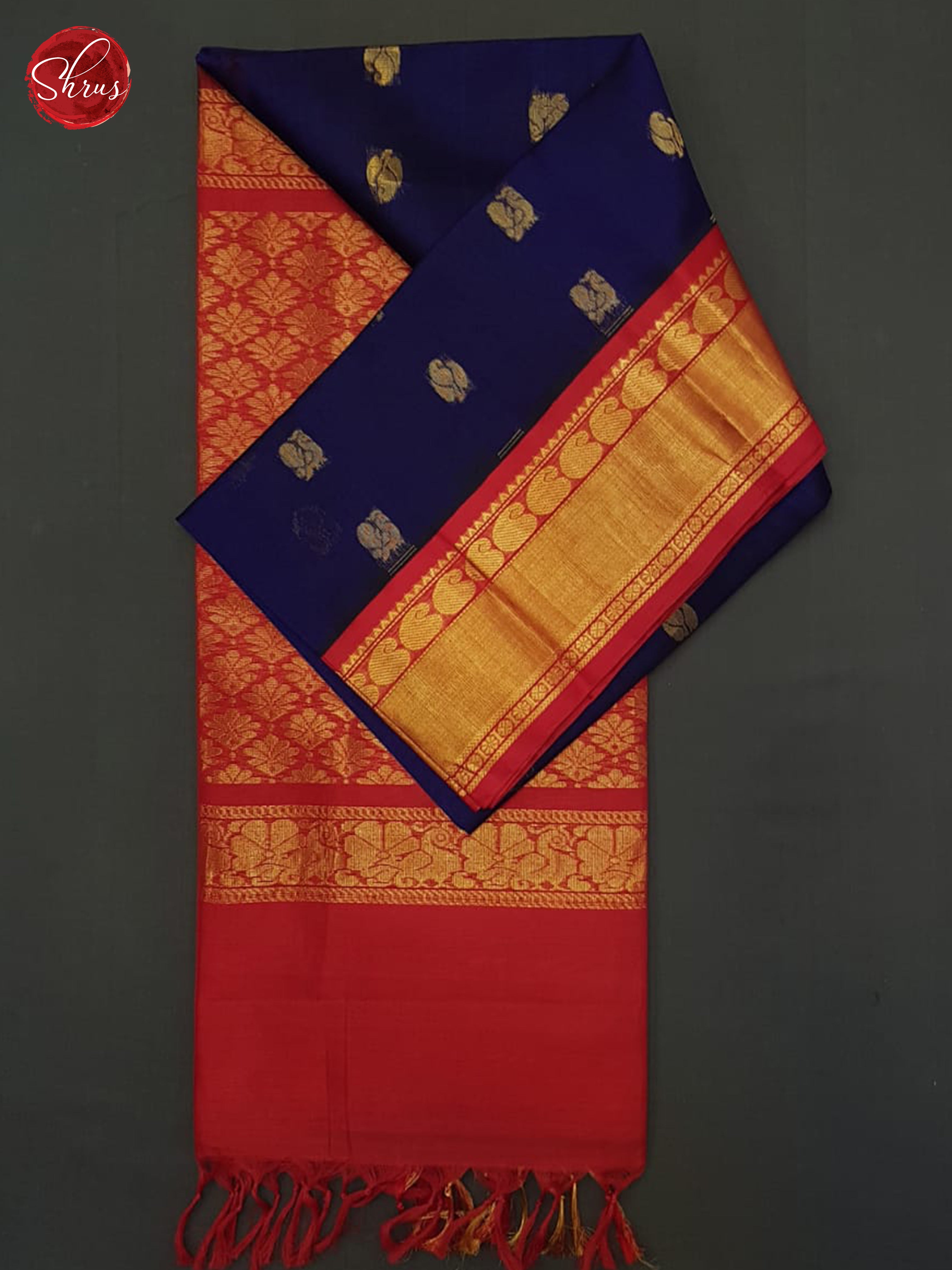 Blue And Red- Silk Cotton Saree - Shop on ShrusEternity.com