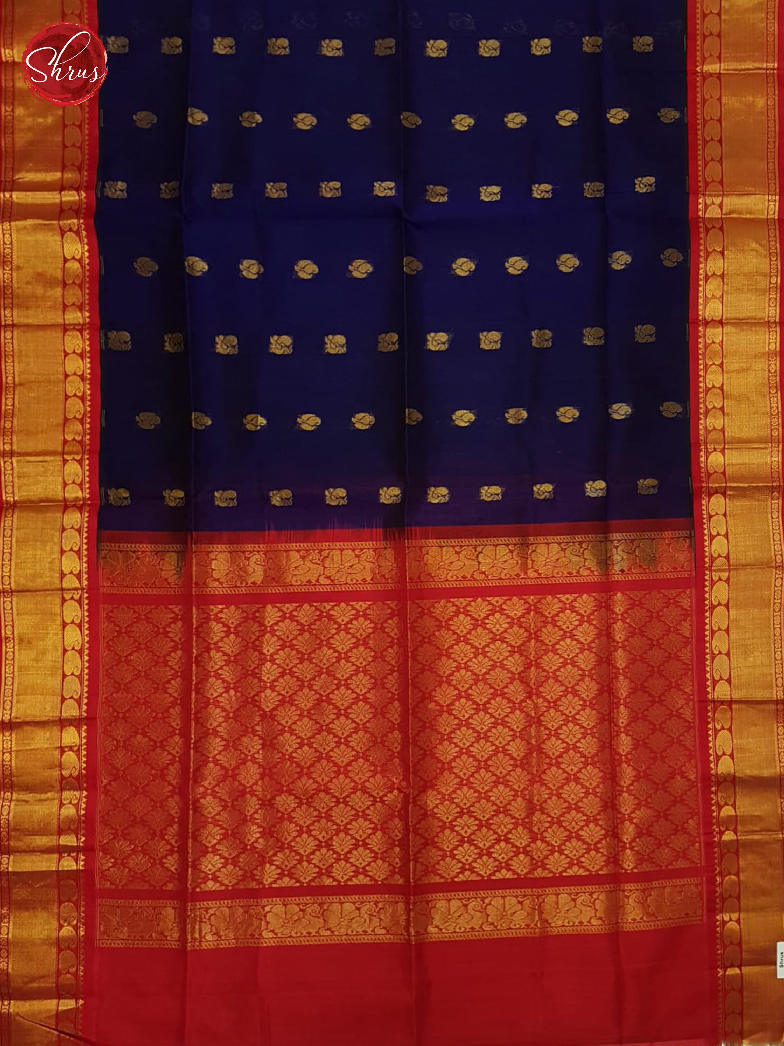 Blue And Red- Silk Cotton Saree - Shop on ShrusEternity.com