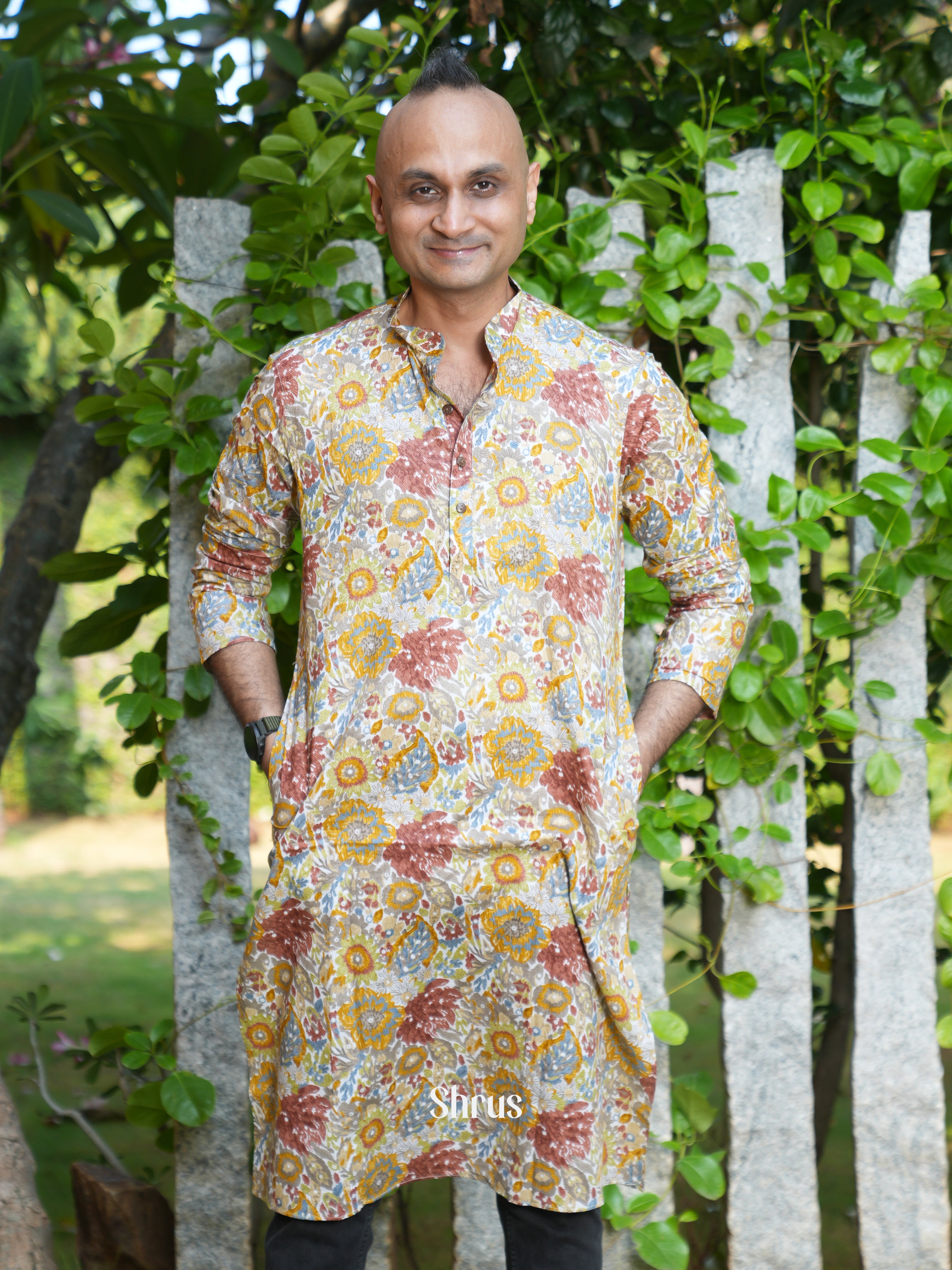 Cream -Readymade Mens Kurta