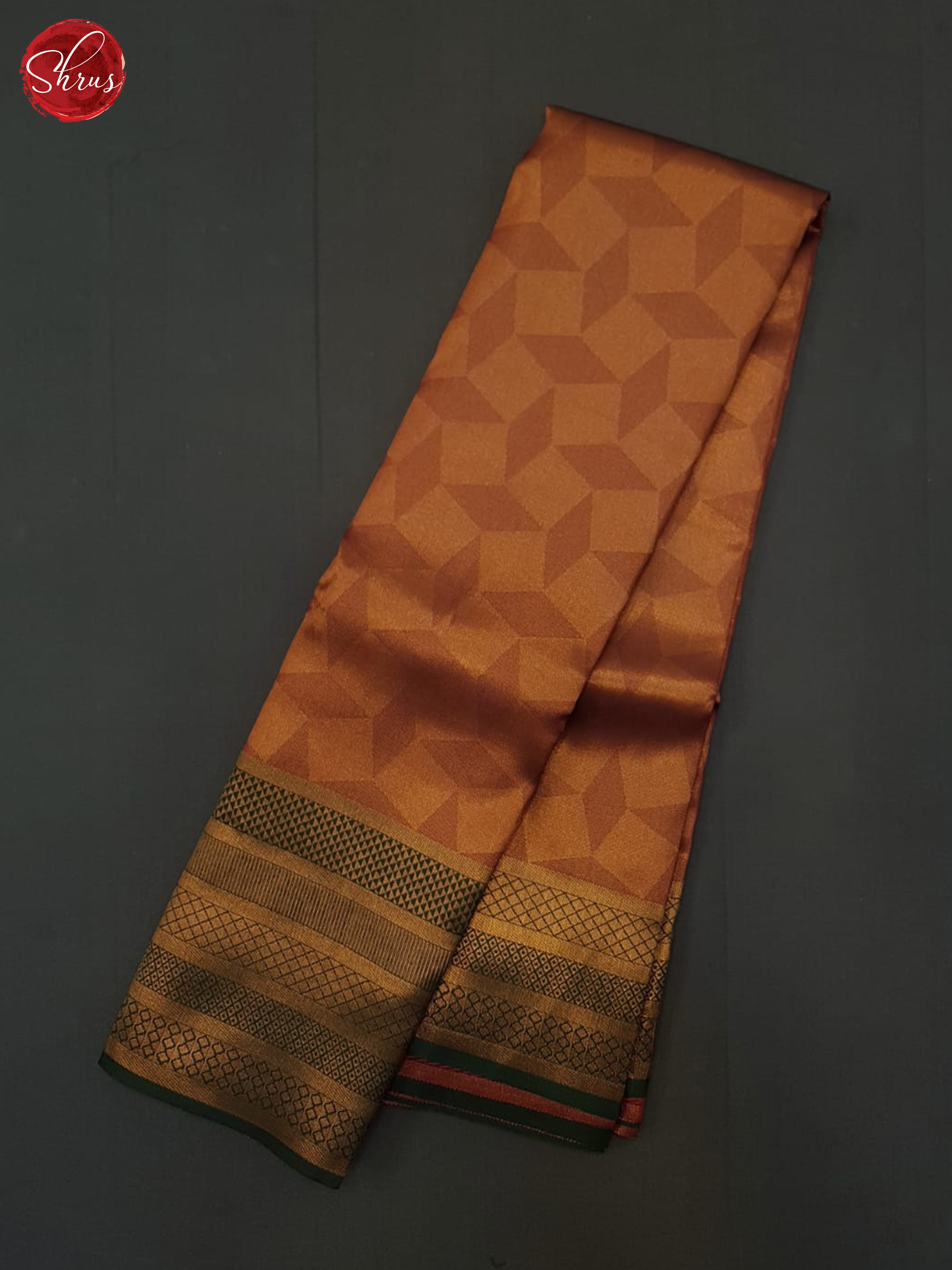 brick orange and green- Semi Kanchipuram Saree - Shop on ShrusEternity.com