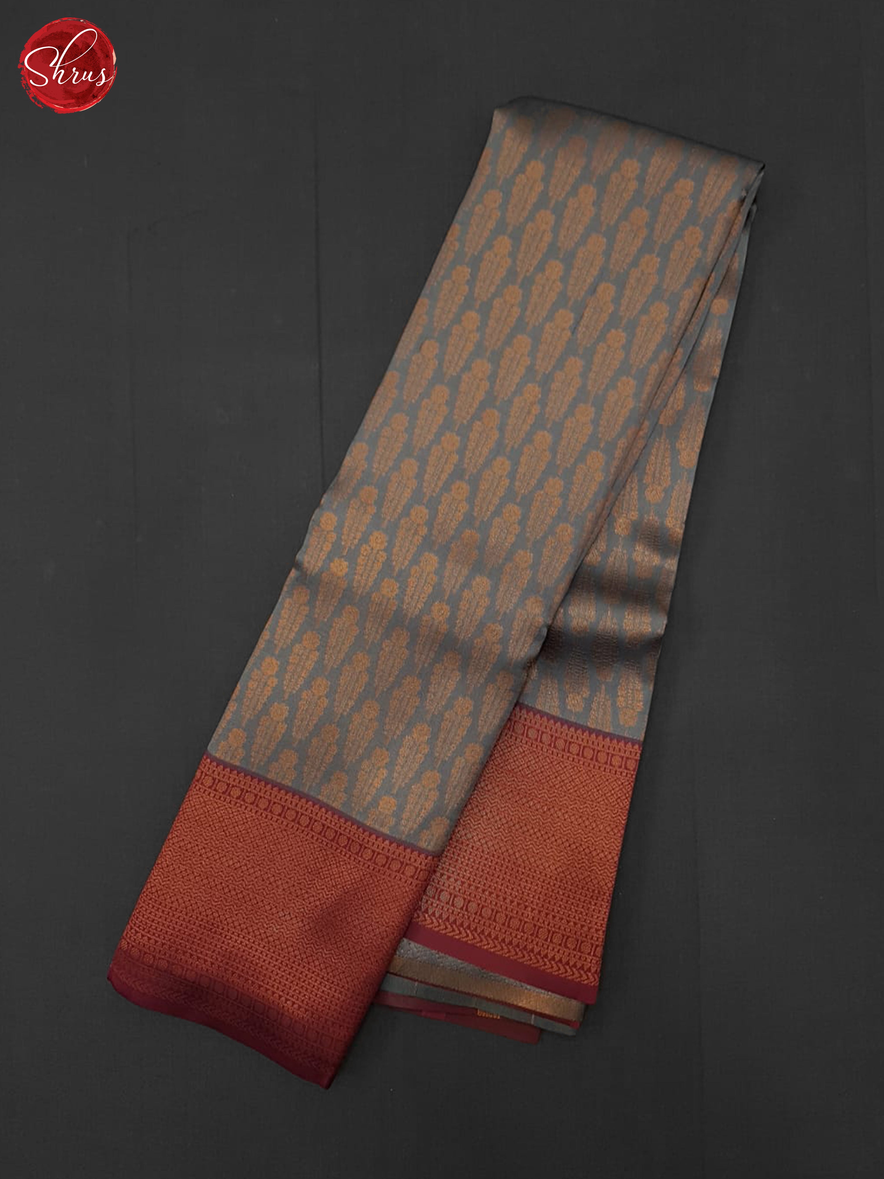 grey and arraku maroon - Semi Kanchipuram Saree - Shop on ShrusEternity.com