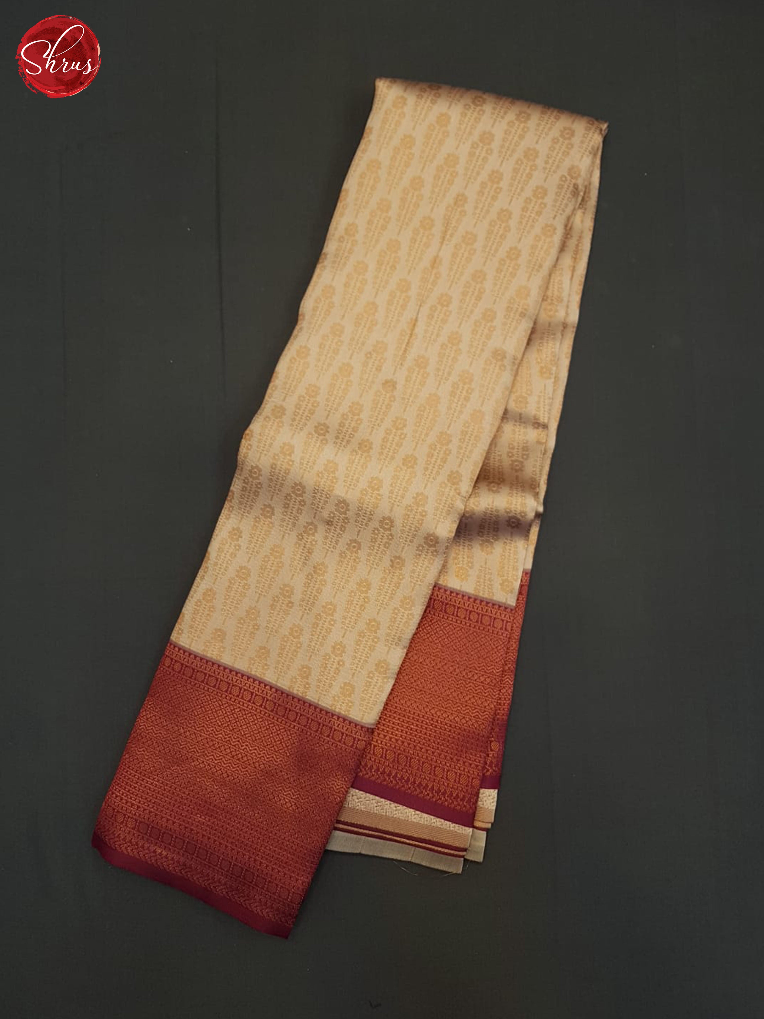 Beige And Arakku Maroon-Semi Kanchipuram Saree - Shop on ShrusEternity.com