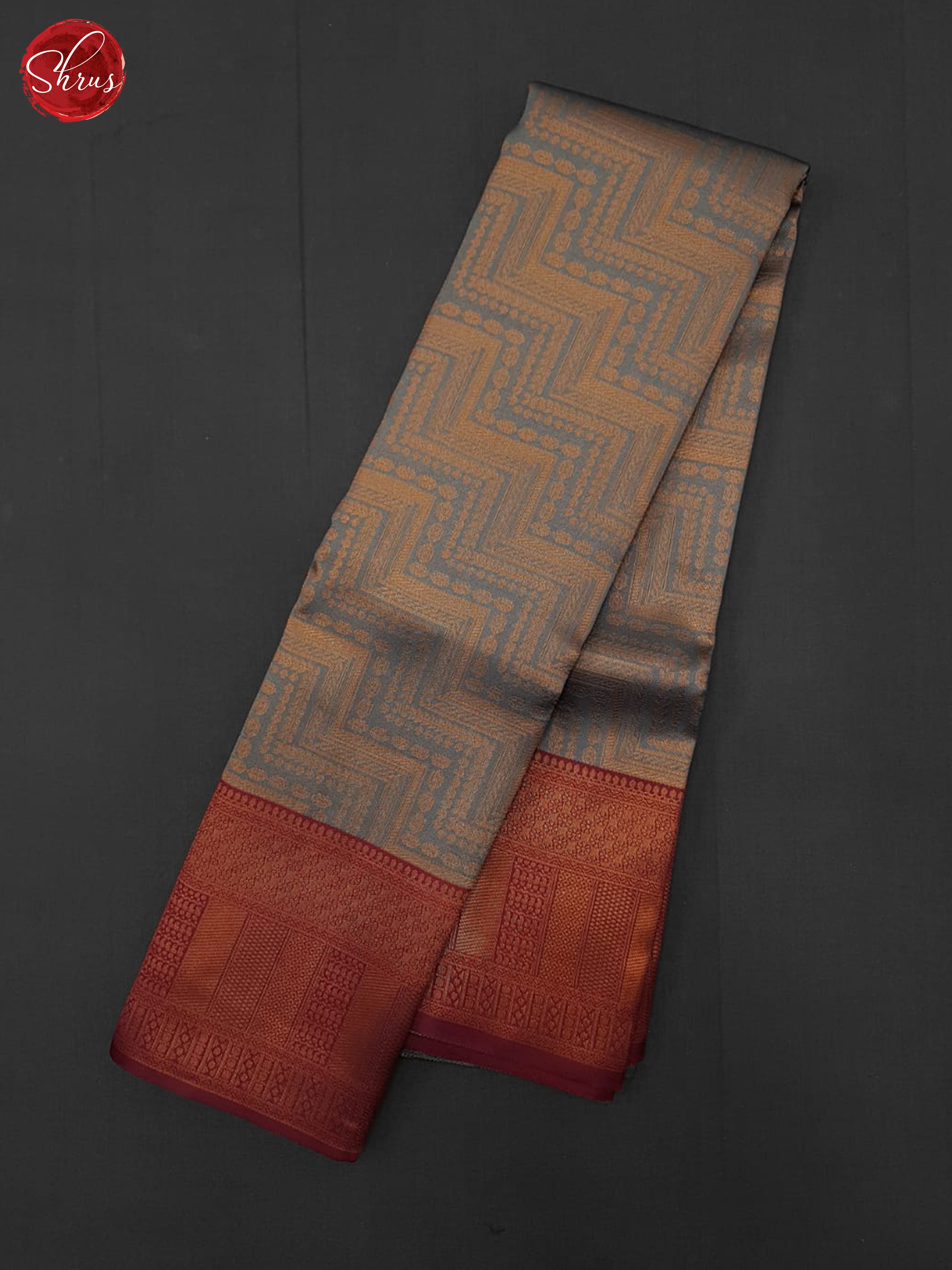 grey and araku maroon - Semi Kanchipuram Saree - Shop on ShrusEternity.com