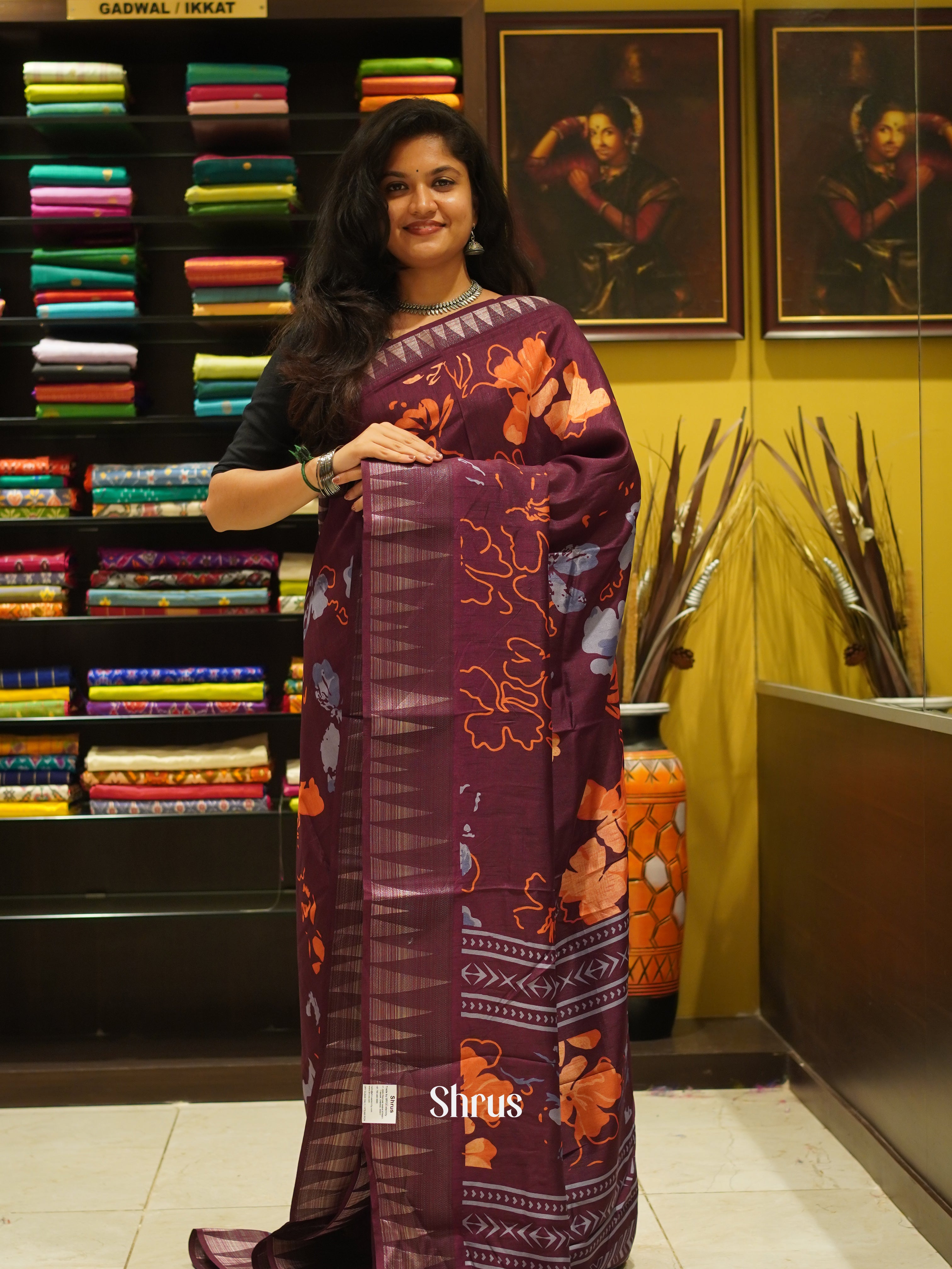 Deep Wine(Single Tone) - Semi crepe Saree