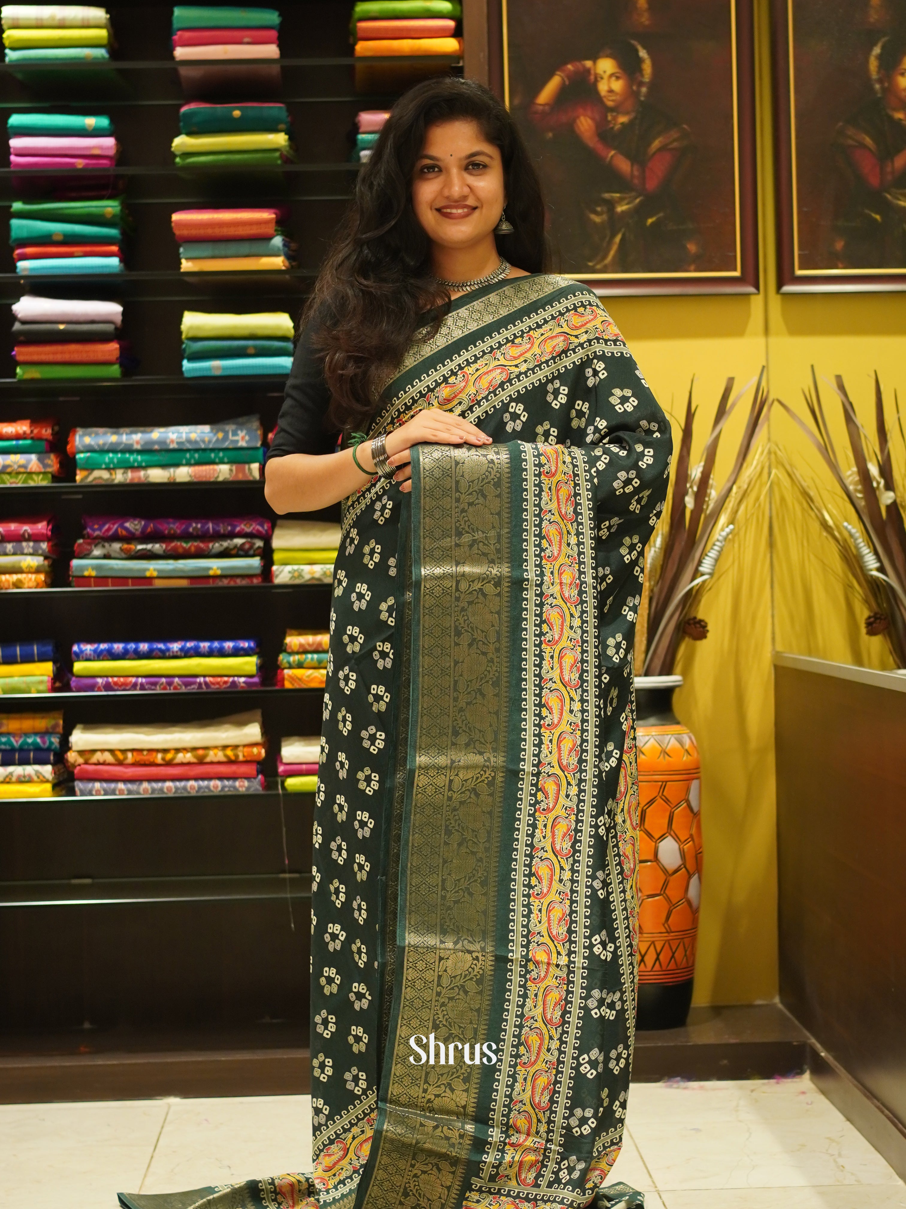 Green(Single Tone) - Semi Crepe Saree