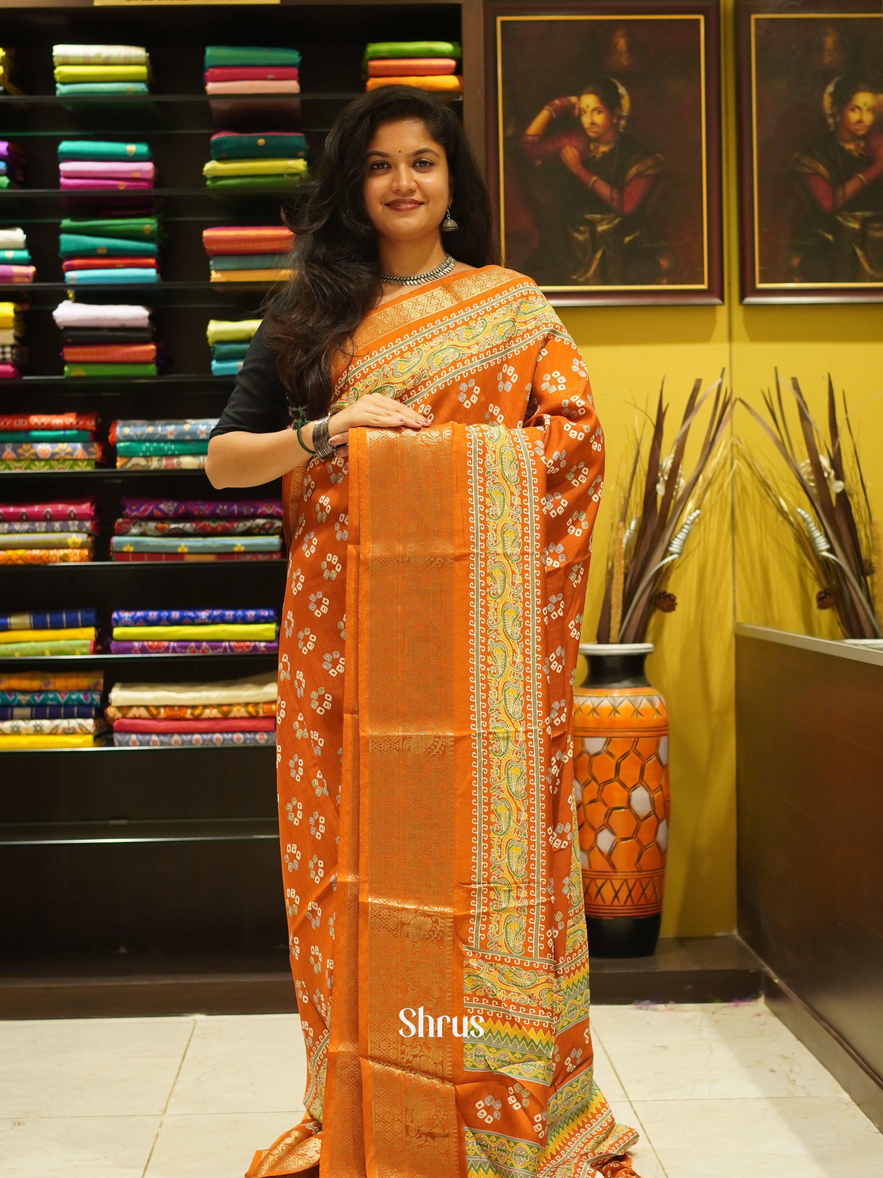 Orange(Single Tone)- Semi crepe Saree