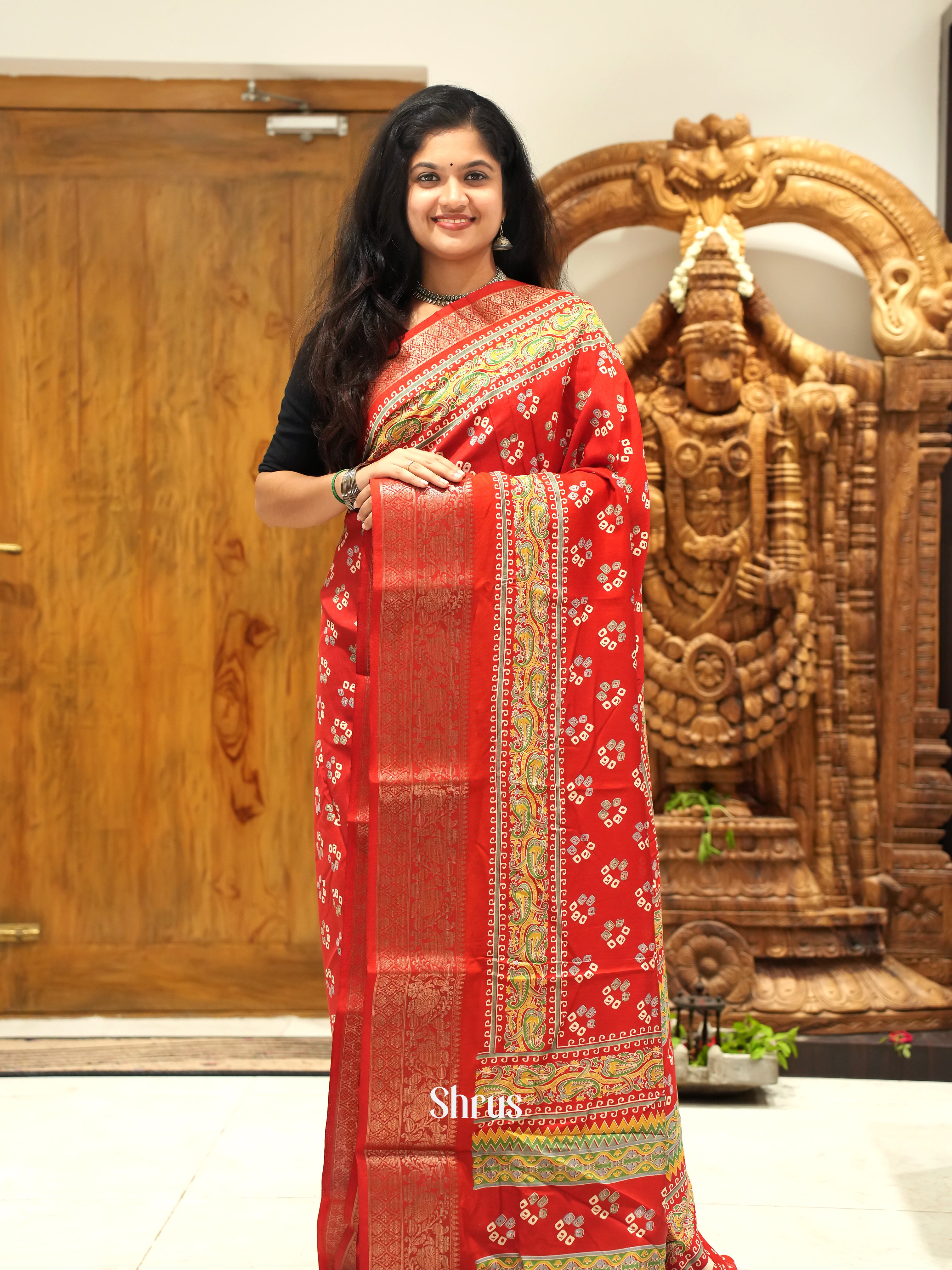 red(Single Tone)- Semi Crepe Saree