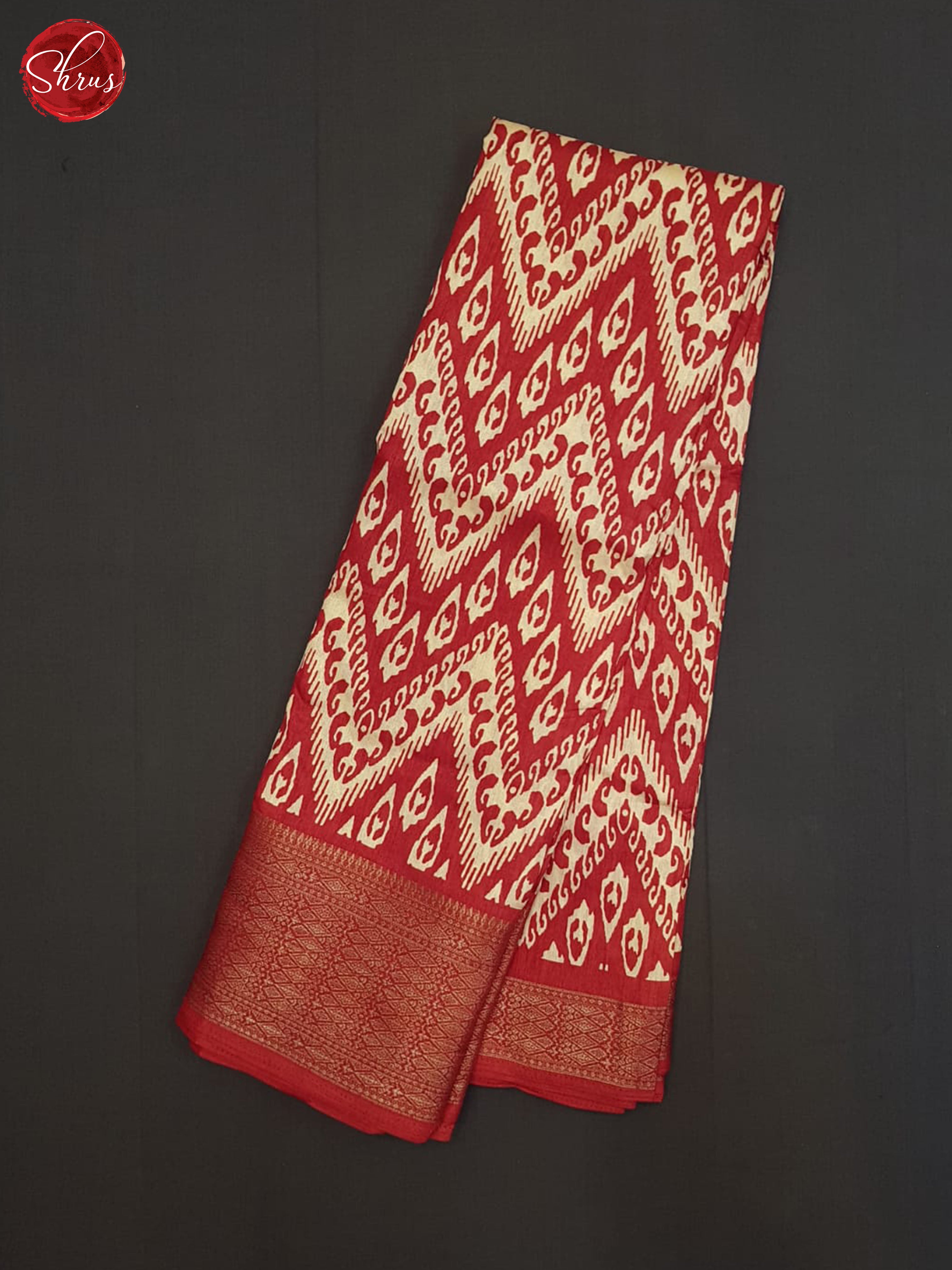 Red and cream- Semi crepe saree - Shop on ShrusEternity.com