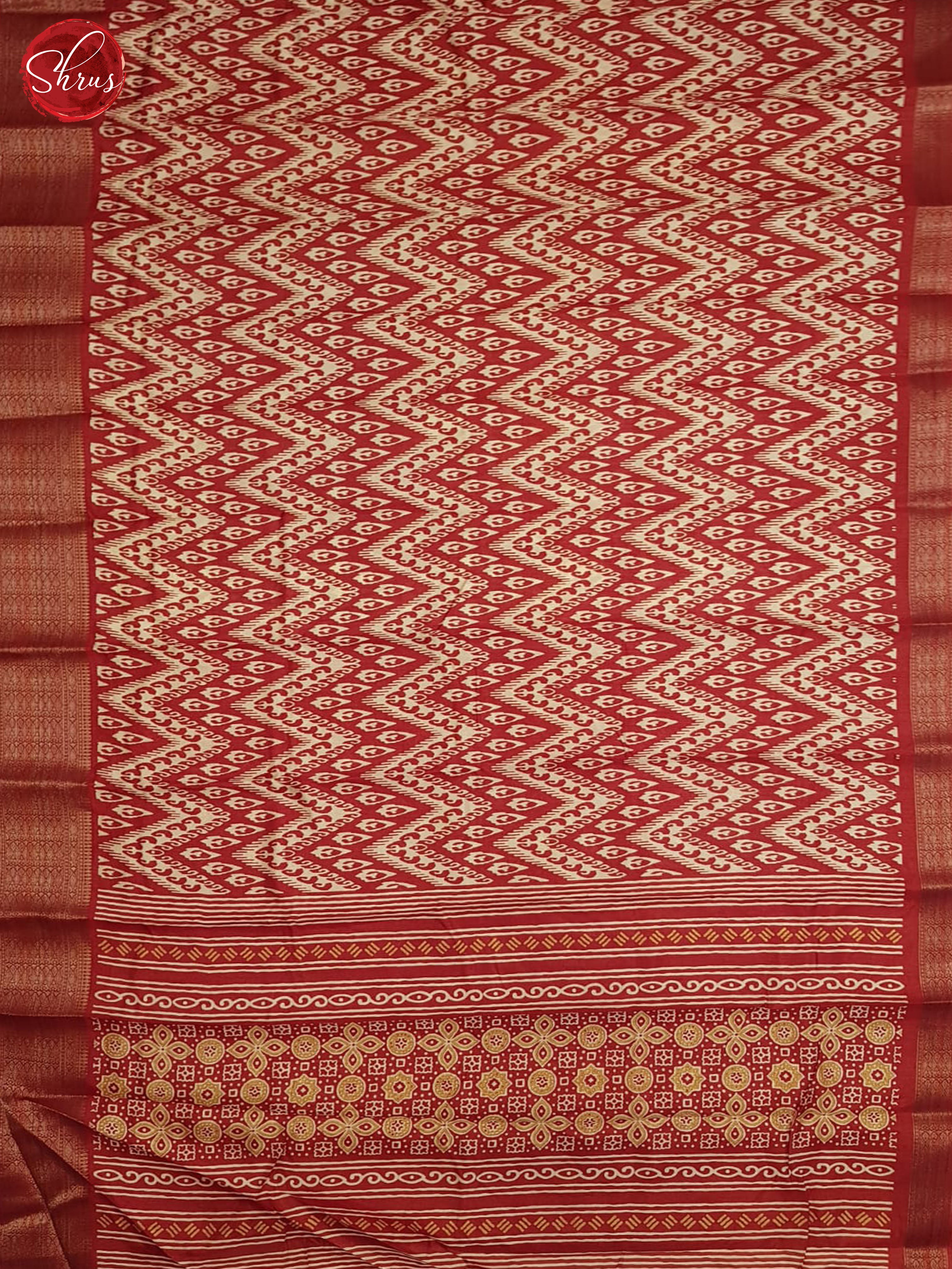 Red and cream- Semi crepe saree - Shop on ShrusEternity.com