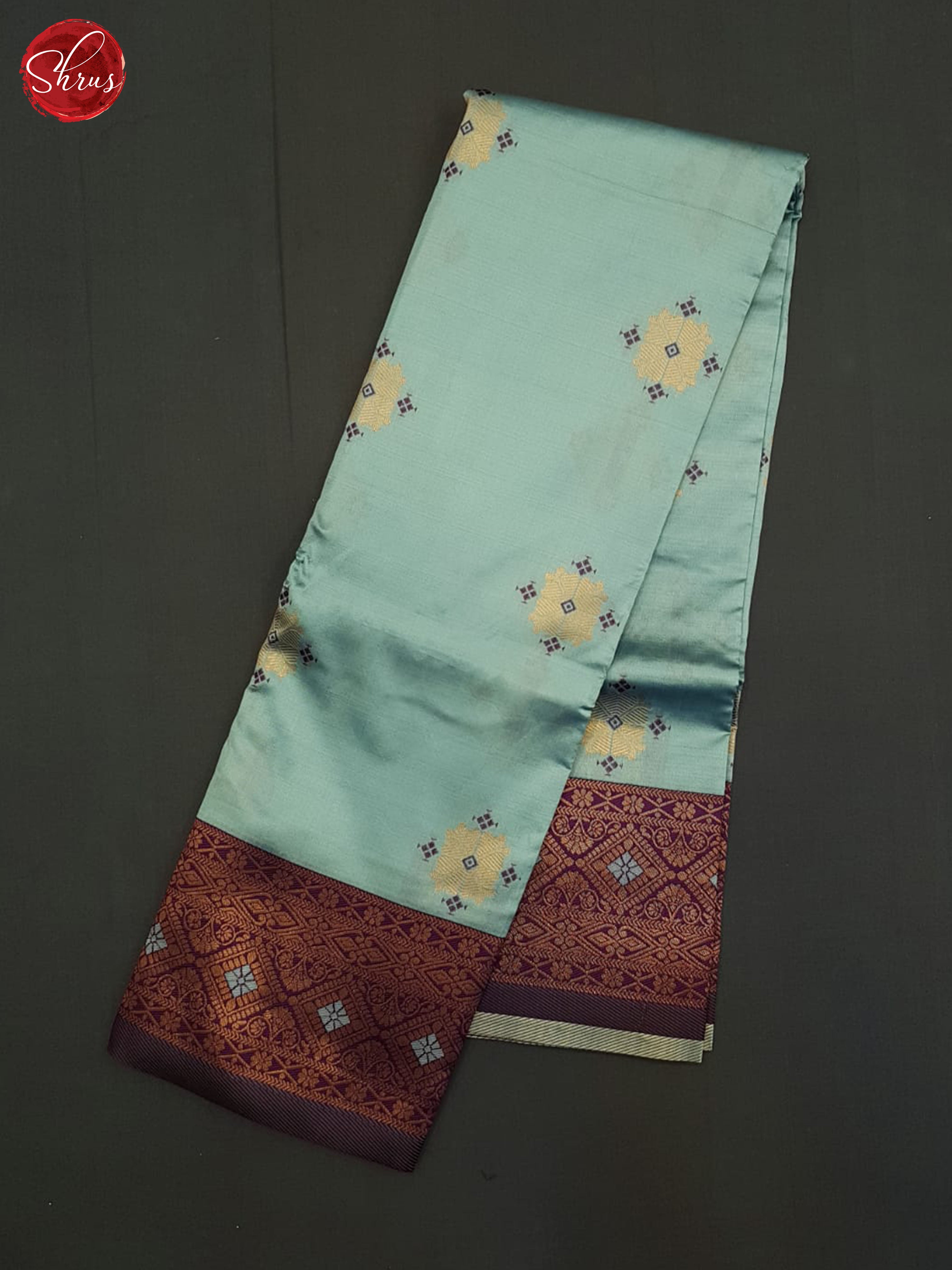 Pastel Blue And Wine-Semi soft silk saree - Shop on ShrusEternity.com