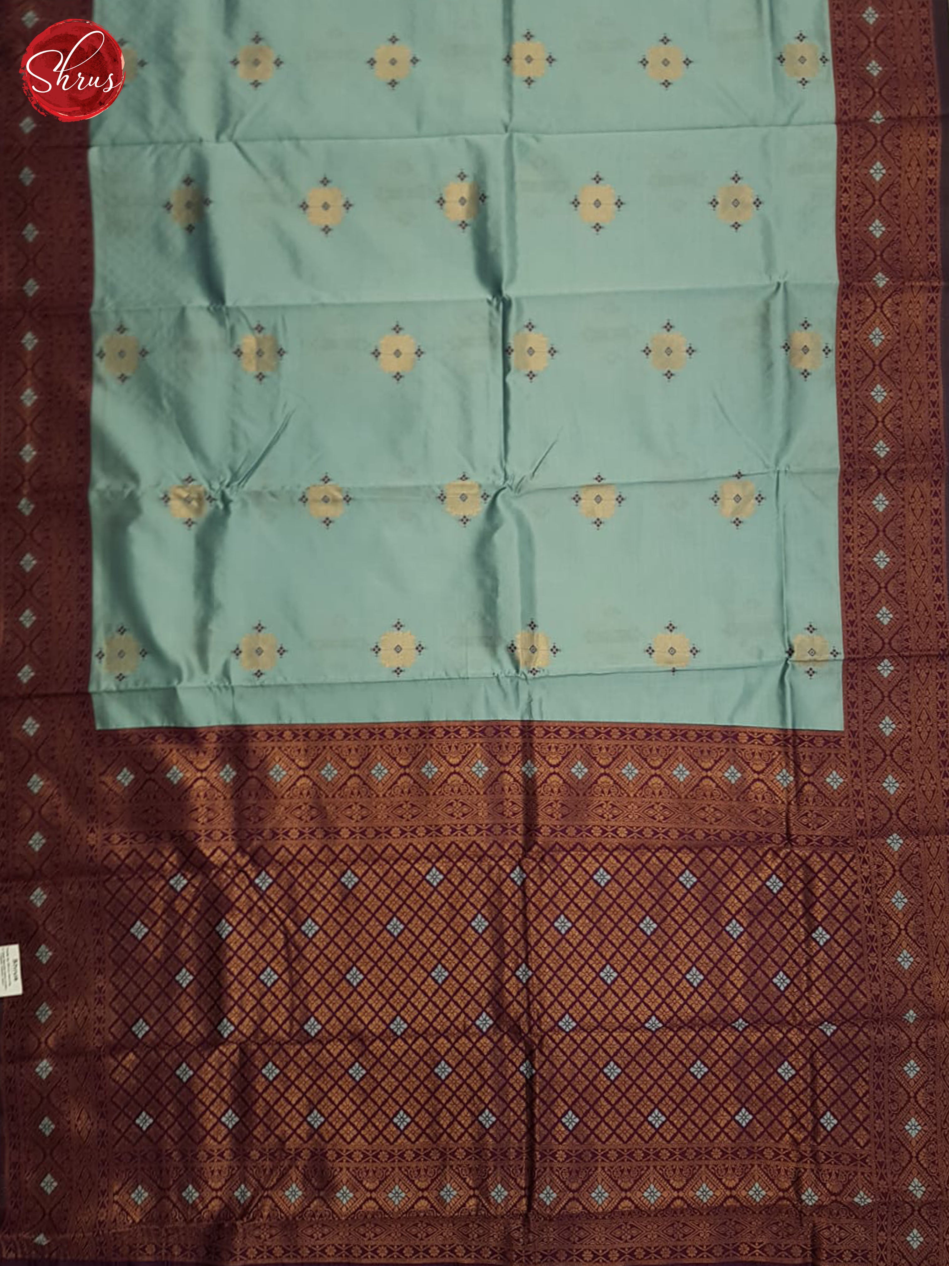 Pastel Blue And Wine-Semi soft silk saree - Shop on ShrusEternity.com