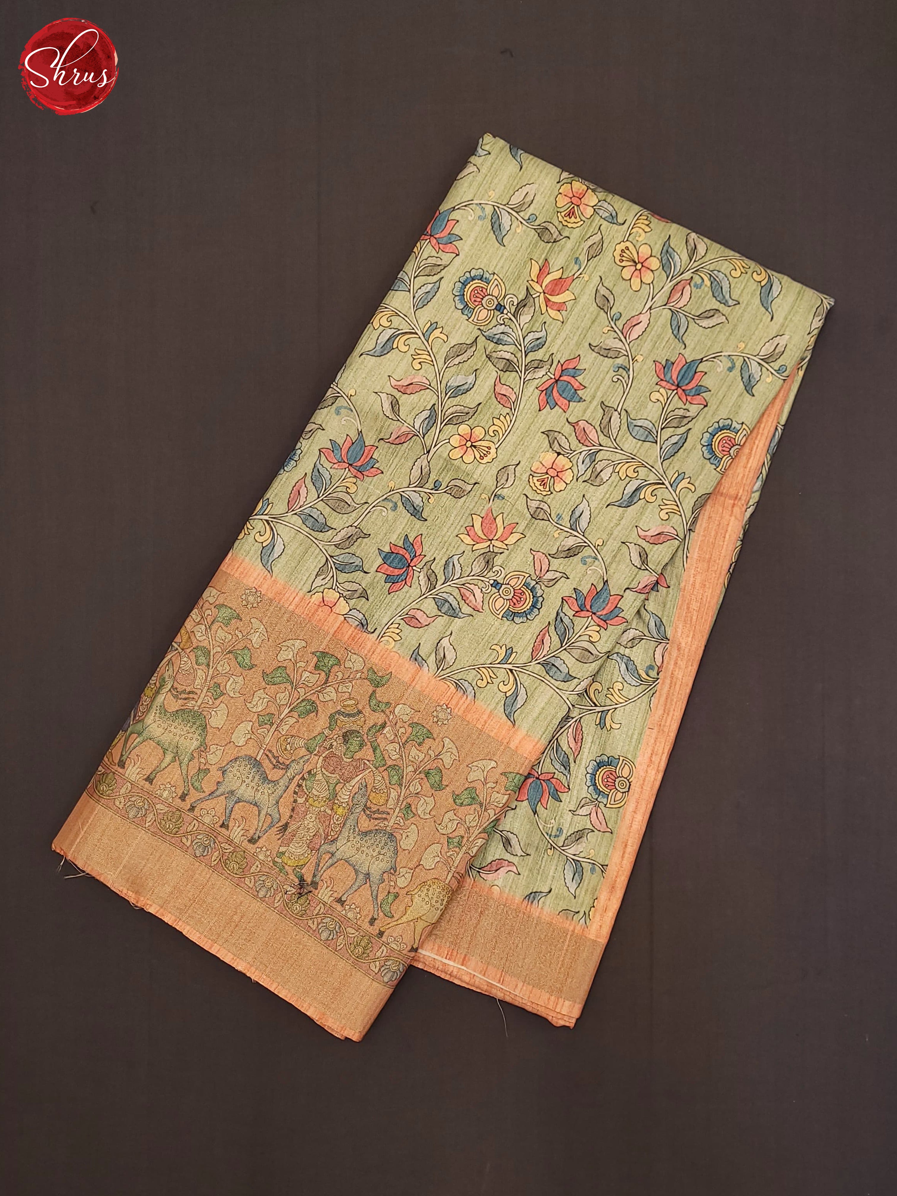 Green & Peach - Semi Tussar Saree - Shop on ShrusEternity.com