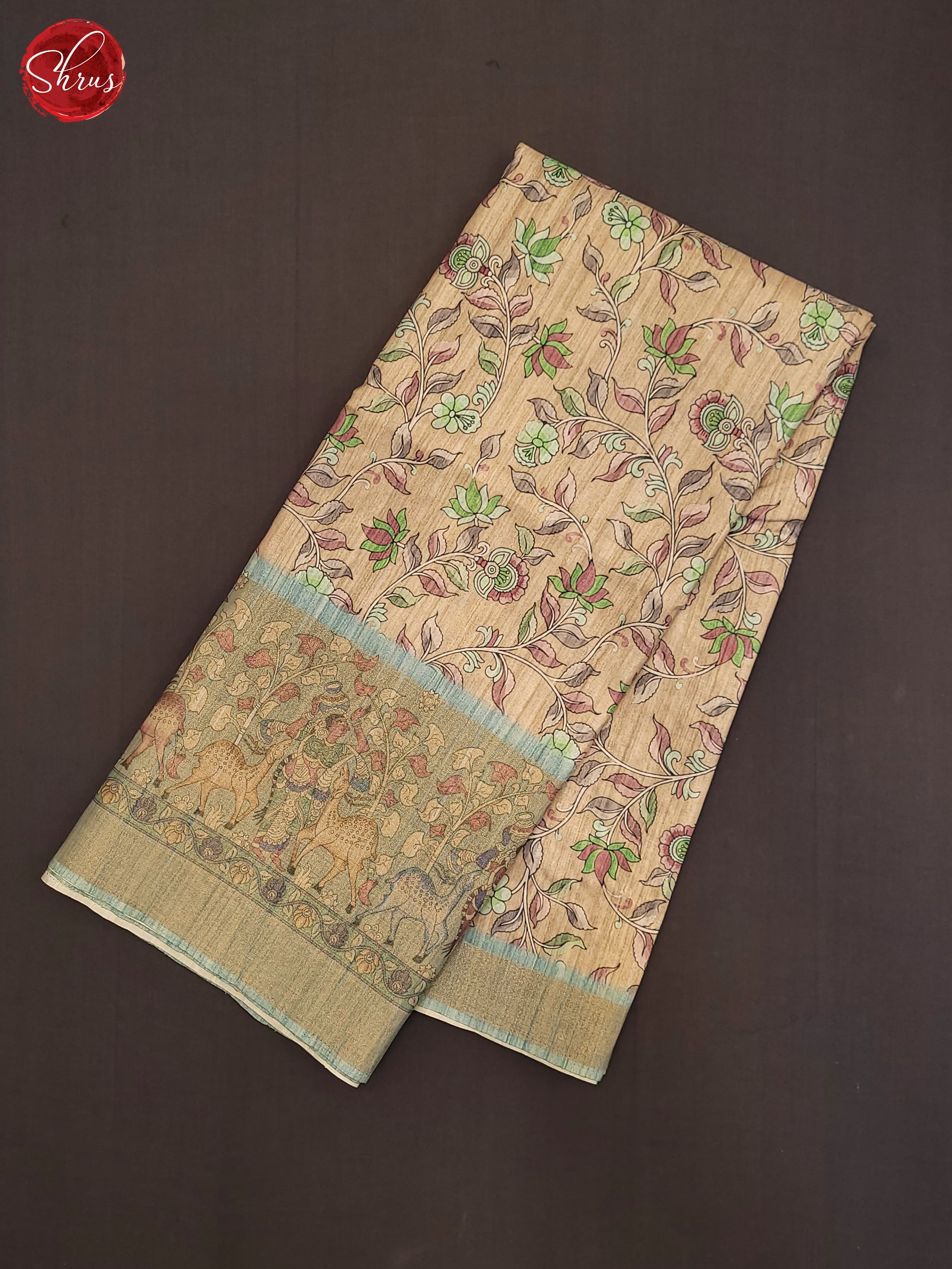 Beige & Blue - Semi Tussar Saree - Shop on ShrusEternity.com