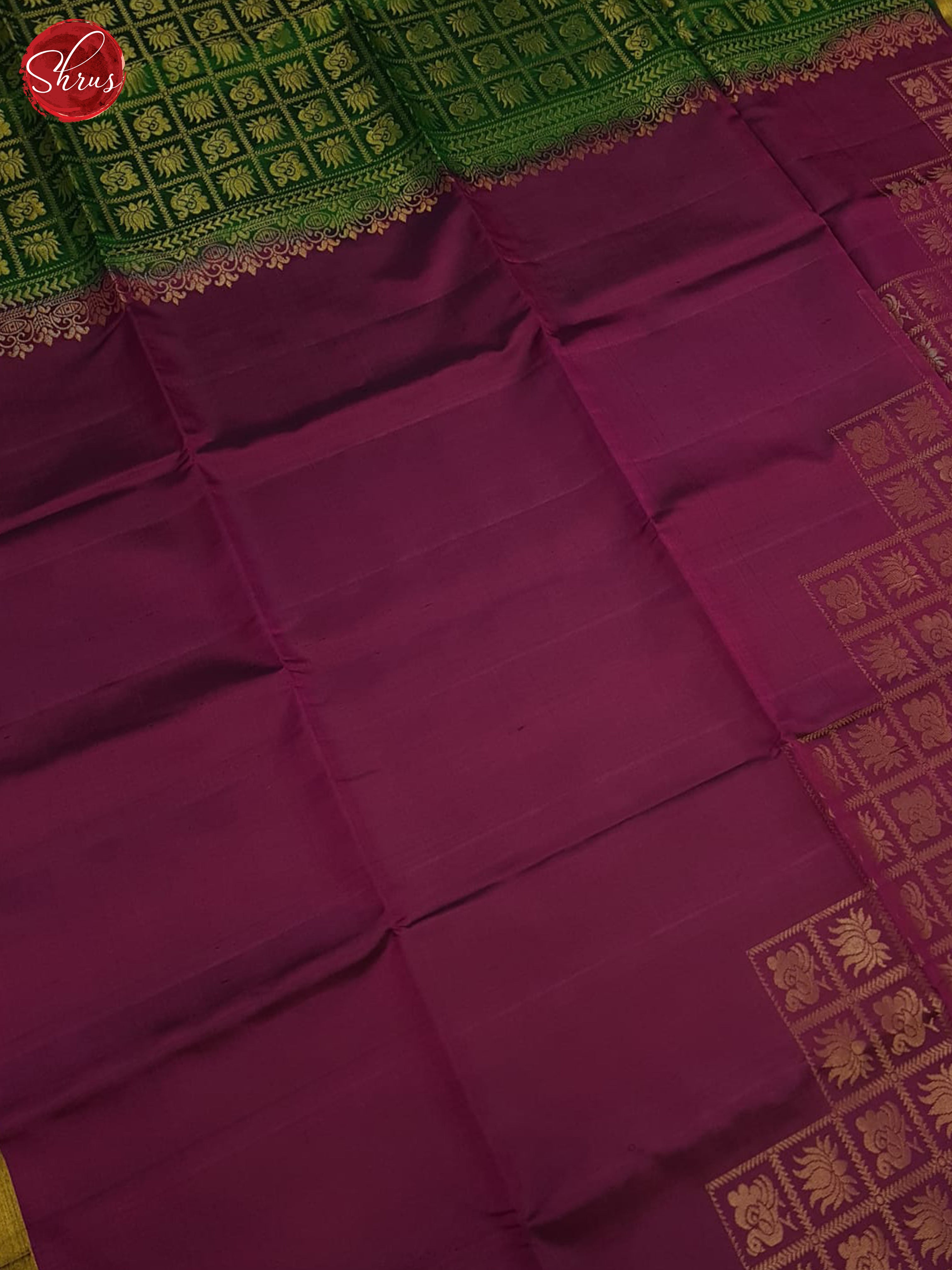 Wine & Green- Soft Silk Saree - Shop on ShrusEternity.com