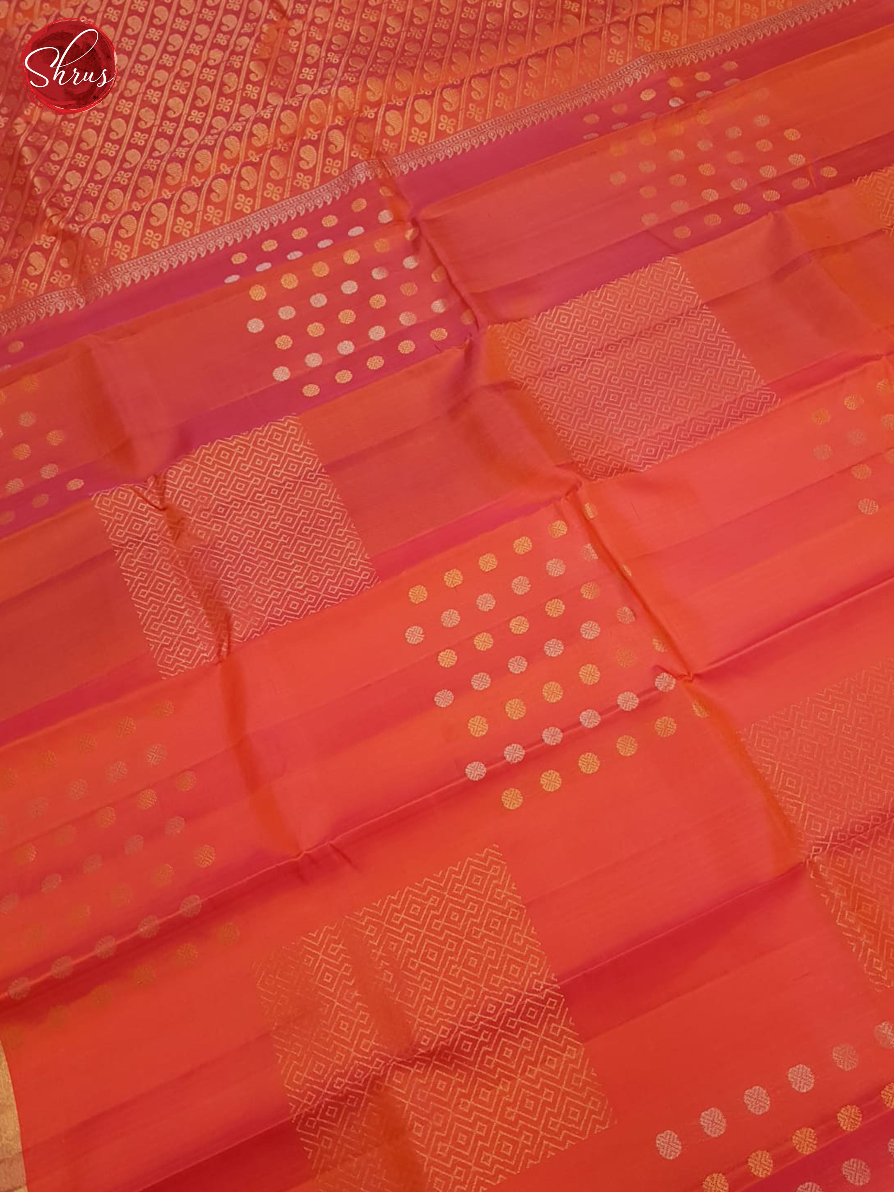 Orangish Pink And Green-Soft silk saree - Shop on ShrusEternity.com