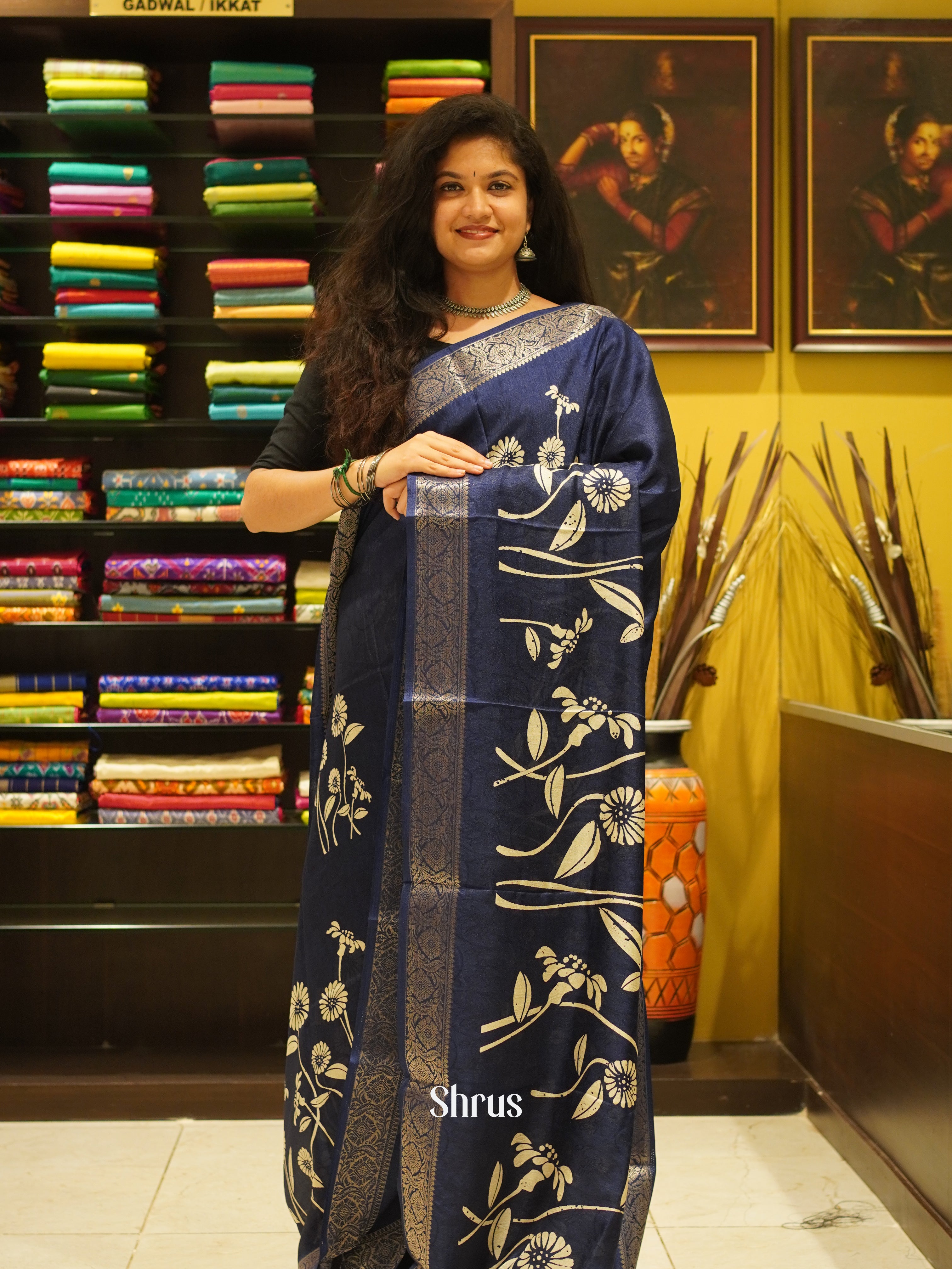 blue(Single Tone)-Semi Crepe Saree