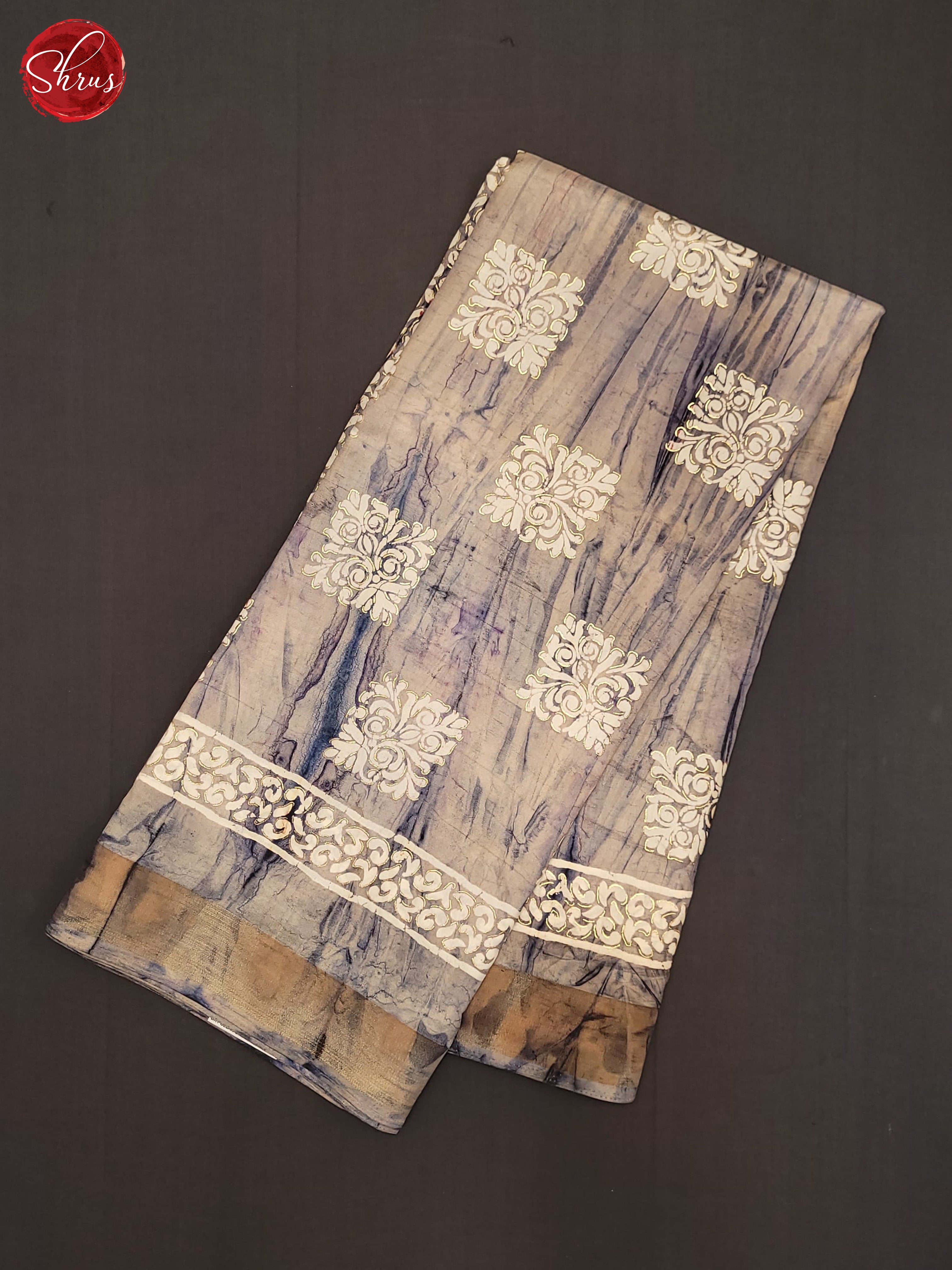 Cream  & Grey - Semi Crepe Saree - Shop on ShrusEternity.com