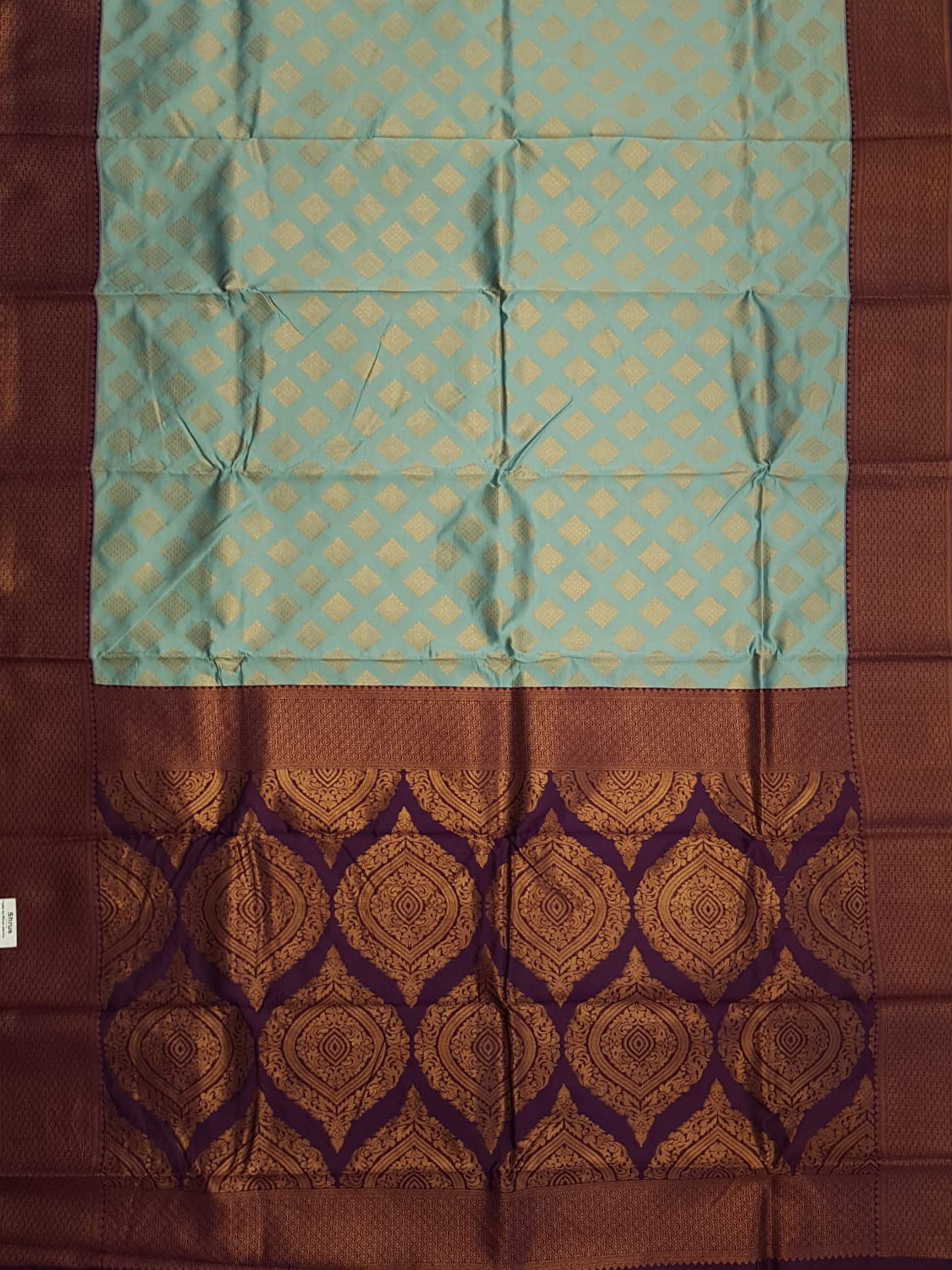 Pastel Blue And Wine-Semi soft silk saree - Shop on ShrusEternity.com