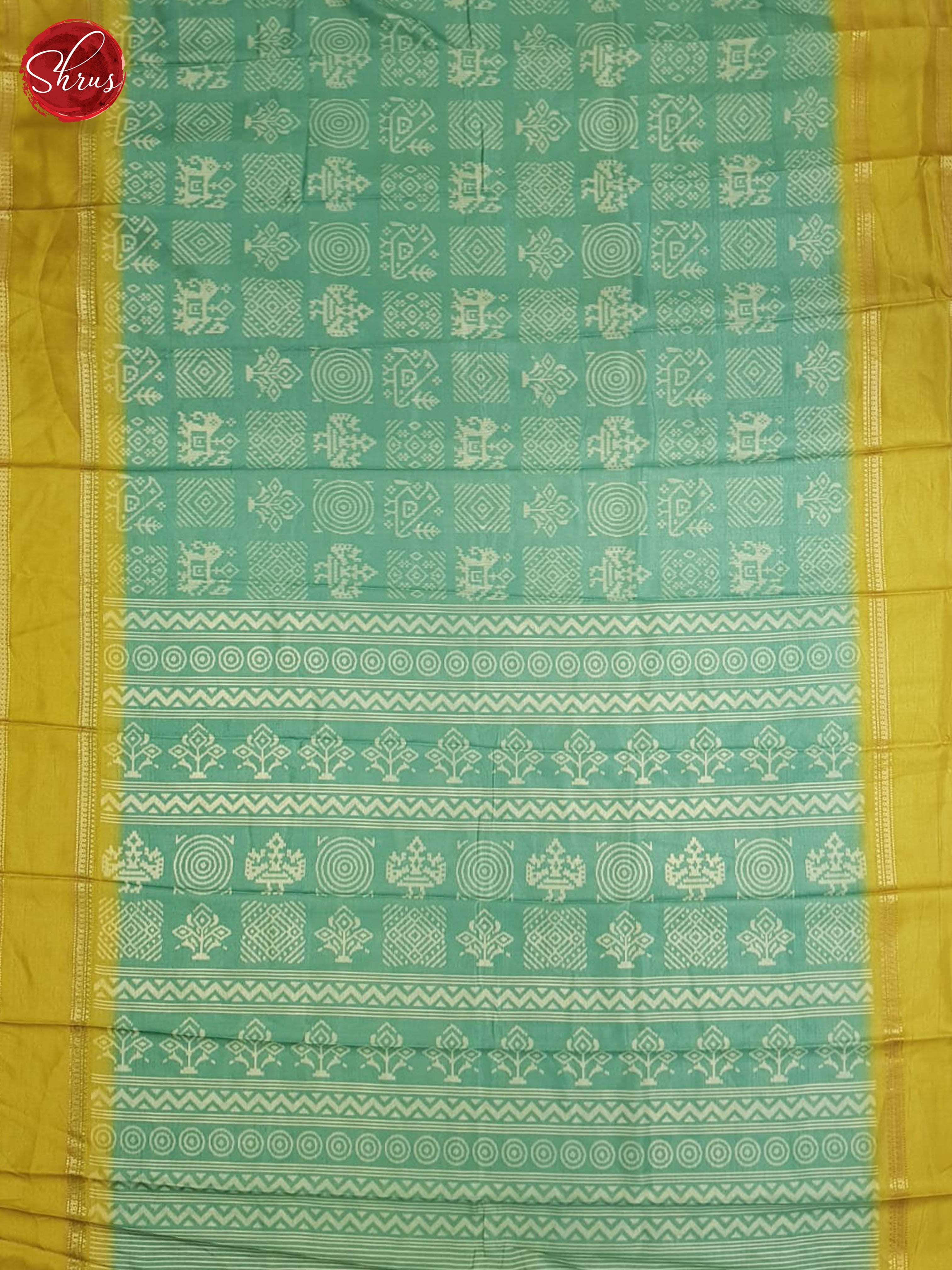 Green And Mustard- Semi crepe saree - Shop on ShrusEternity.com