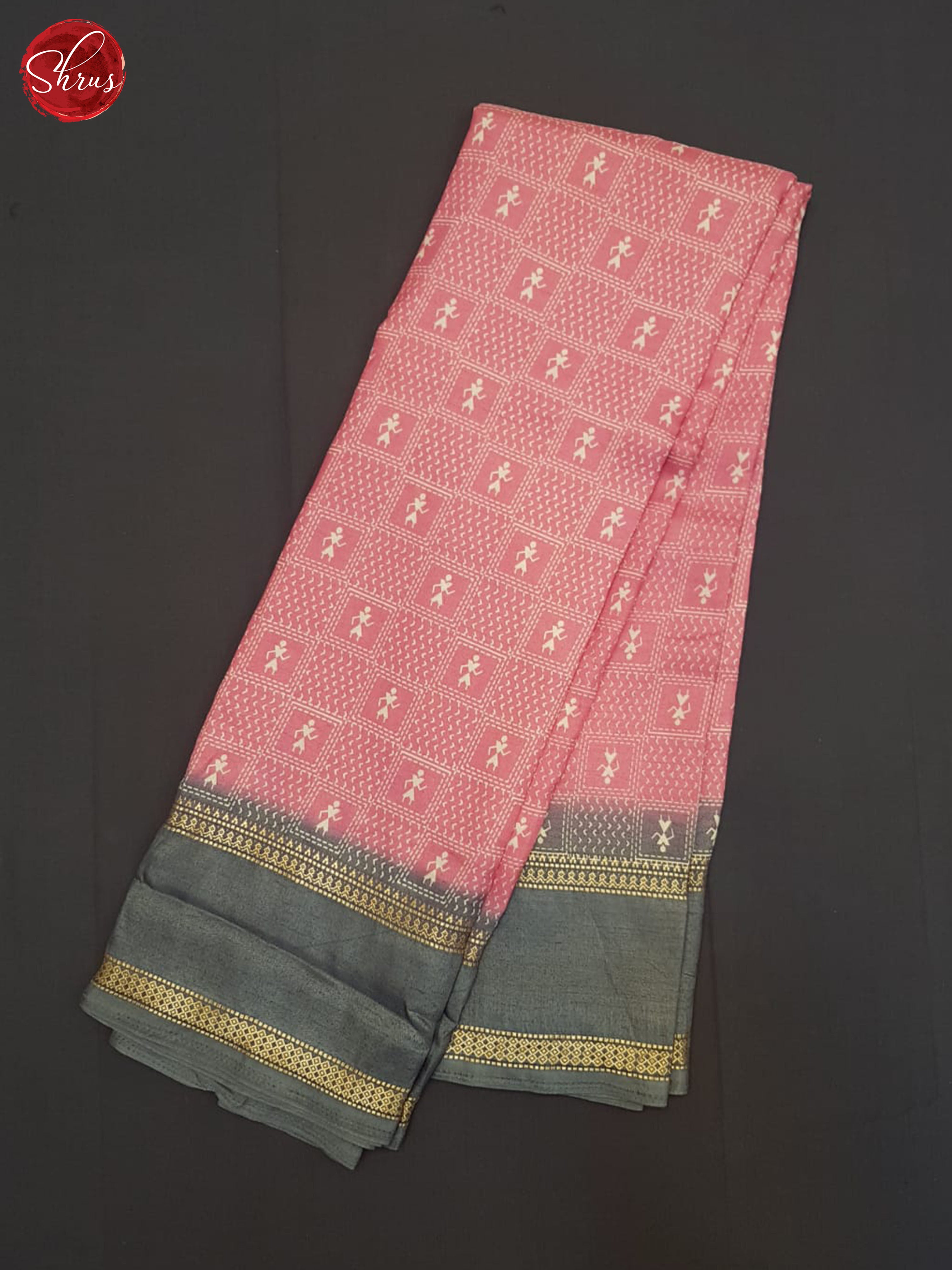 Pink And Grey- Semi crepe saree - Shop on ShrusEternity.com