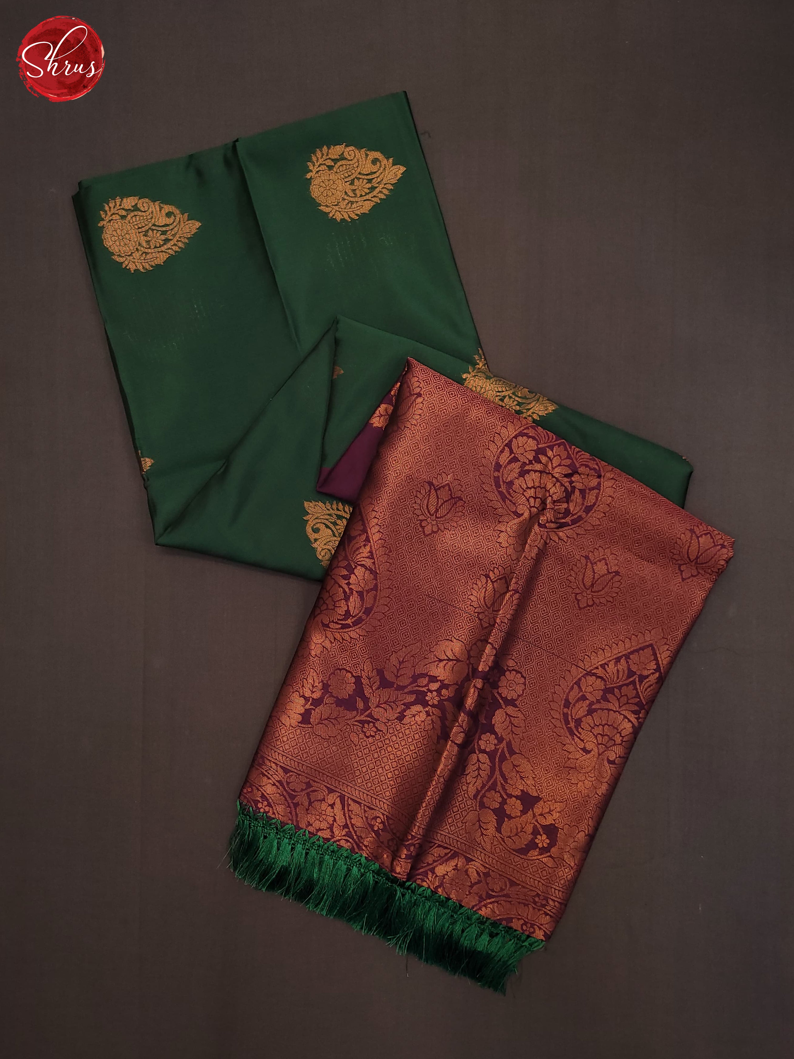 Bottle Green & Majenta  - Semi Softsilk Saree - Shop on ShrusEternity.com