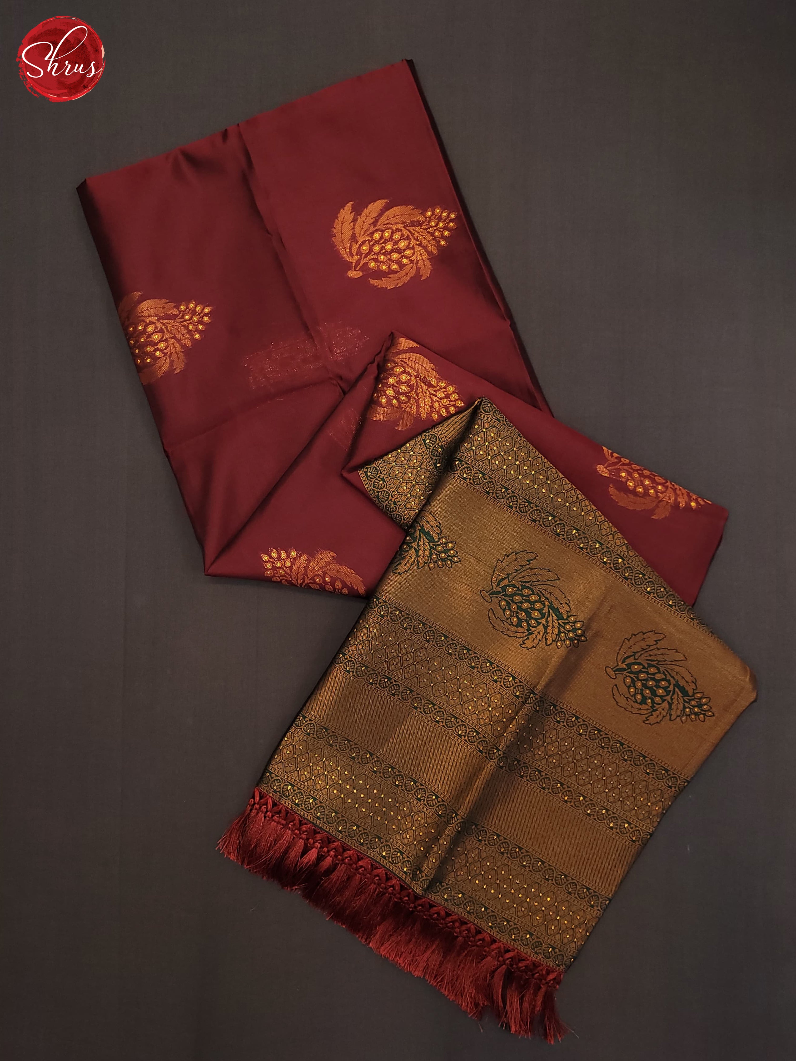 Maroon & Green  - Semi Softsilk Saree - Shop on ShrusEternity.com