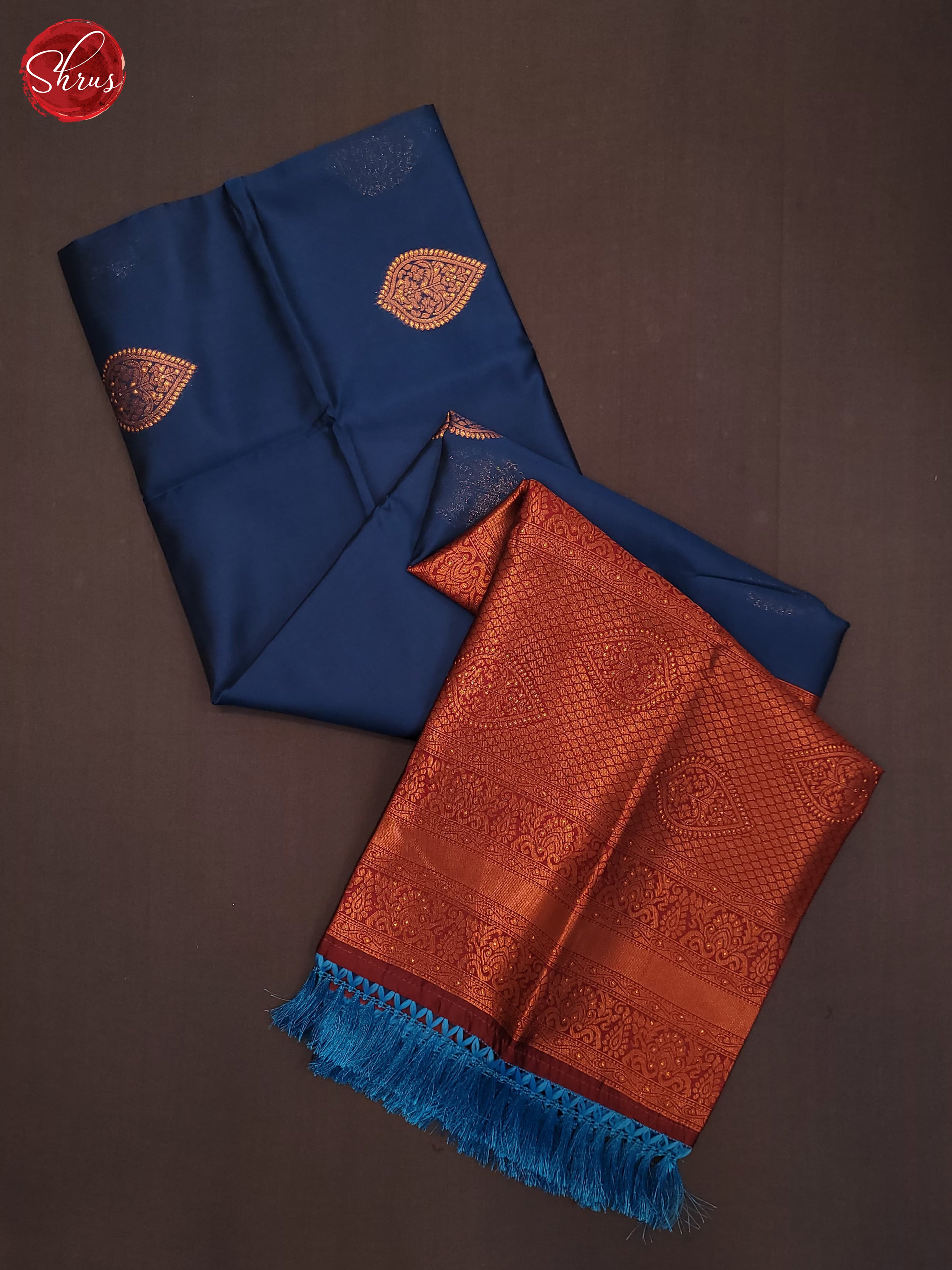 Blue & Brown - Semi Softsilk Saree - Shop on ShrusEternity.com