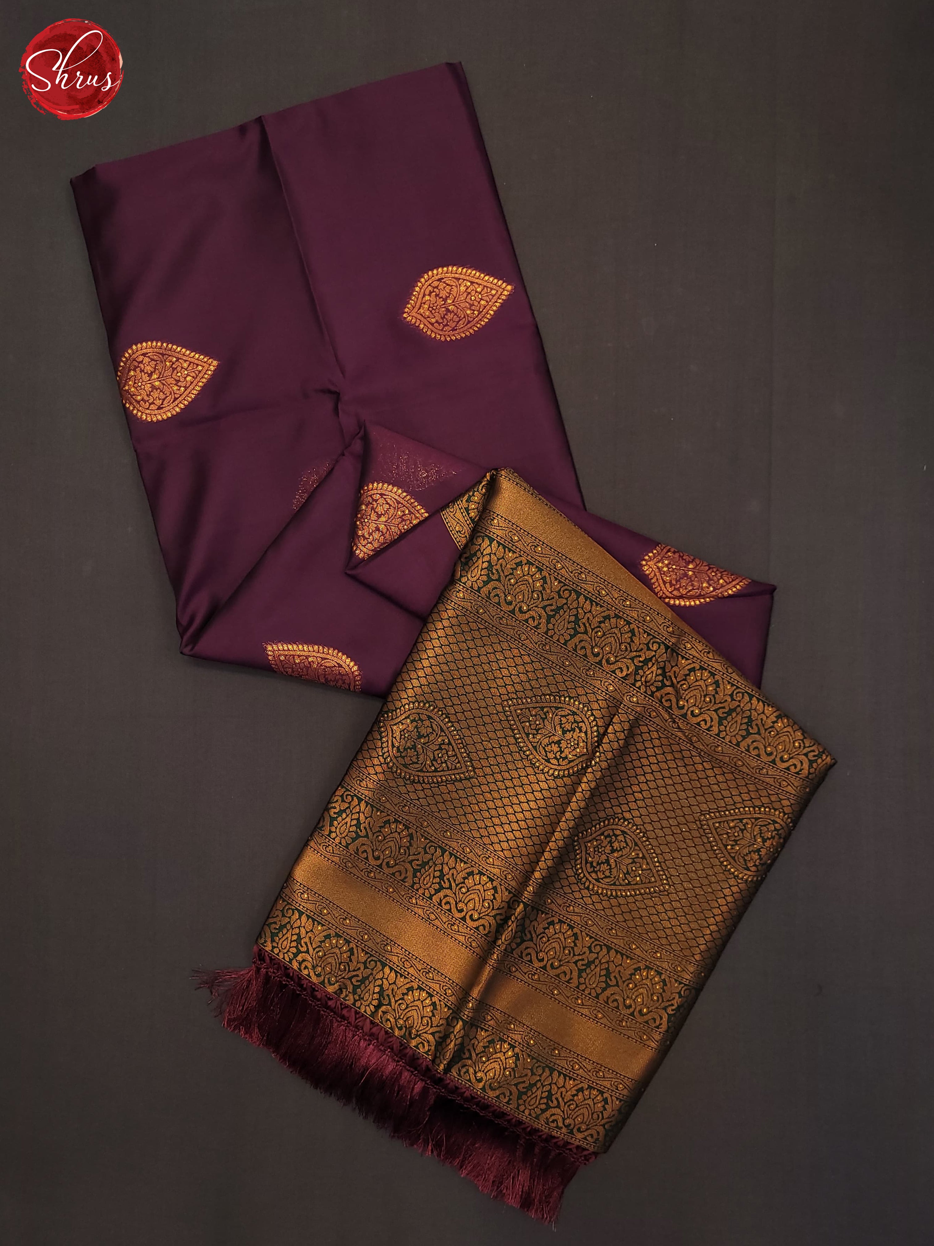 Deep Wine & Green - Semi Softsilk Saree - Shop on ShrusEternity.com