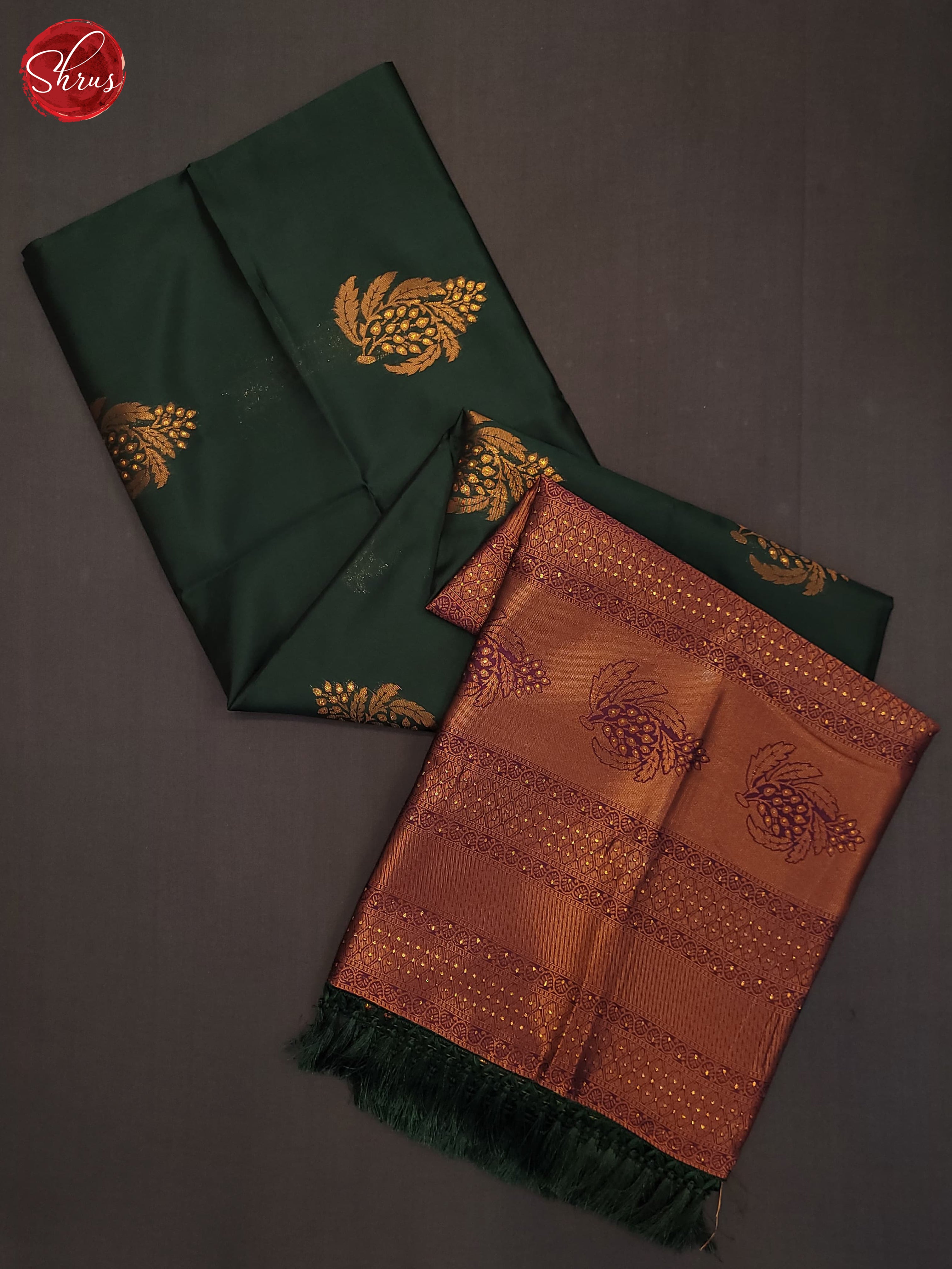 Bottle Green & Wine - Semi Softsilk Saree - Shop on ShrusEternity.com