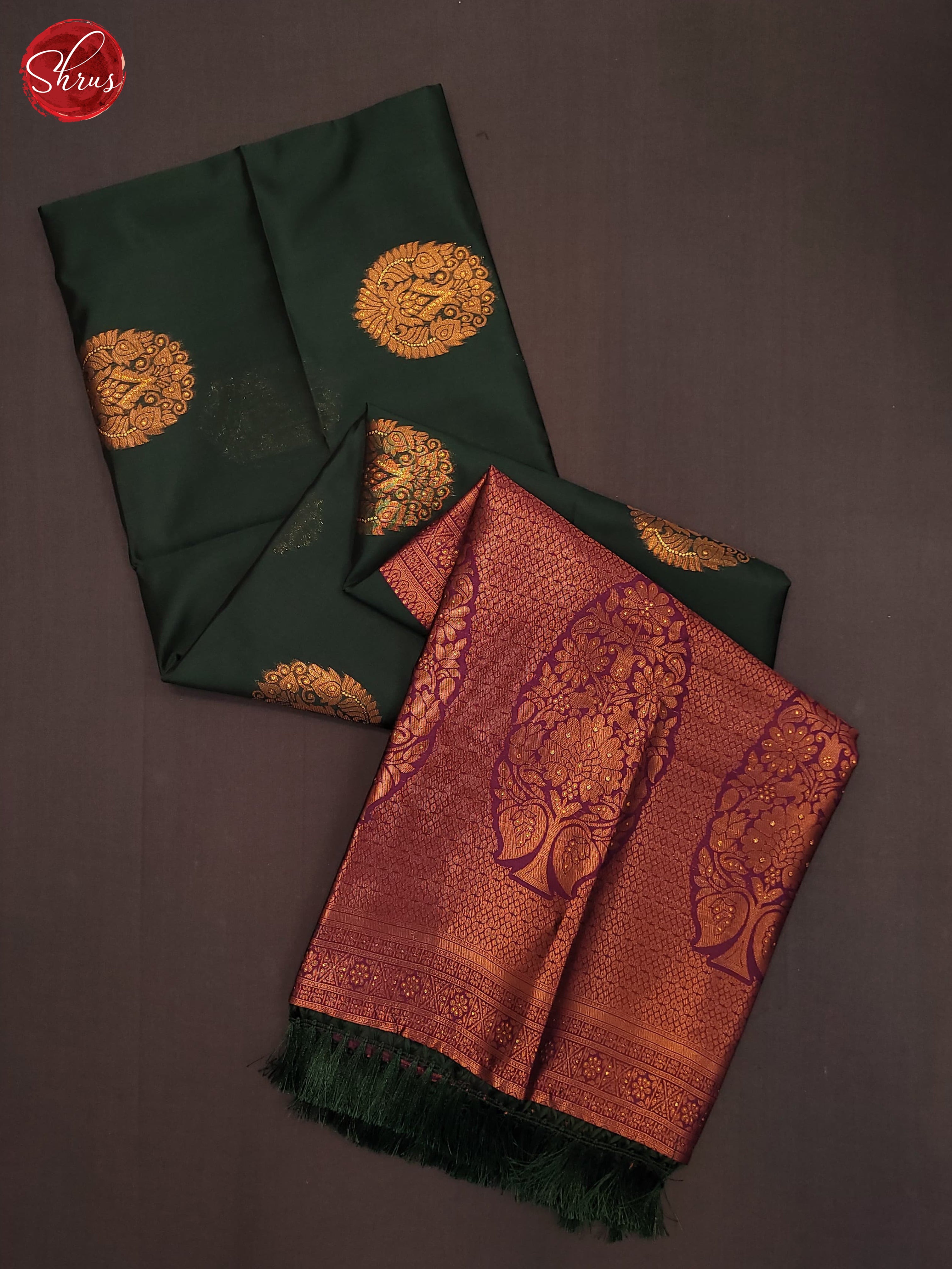 Bottle Green & Majenta- Semi Softsilk Saree - Shop on ShrusEternity.com