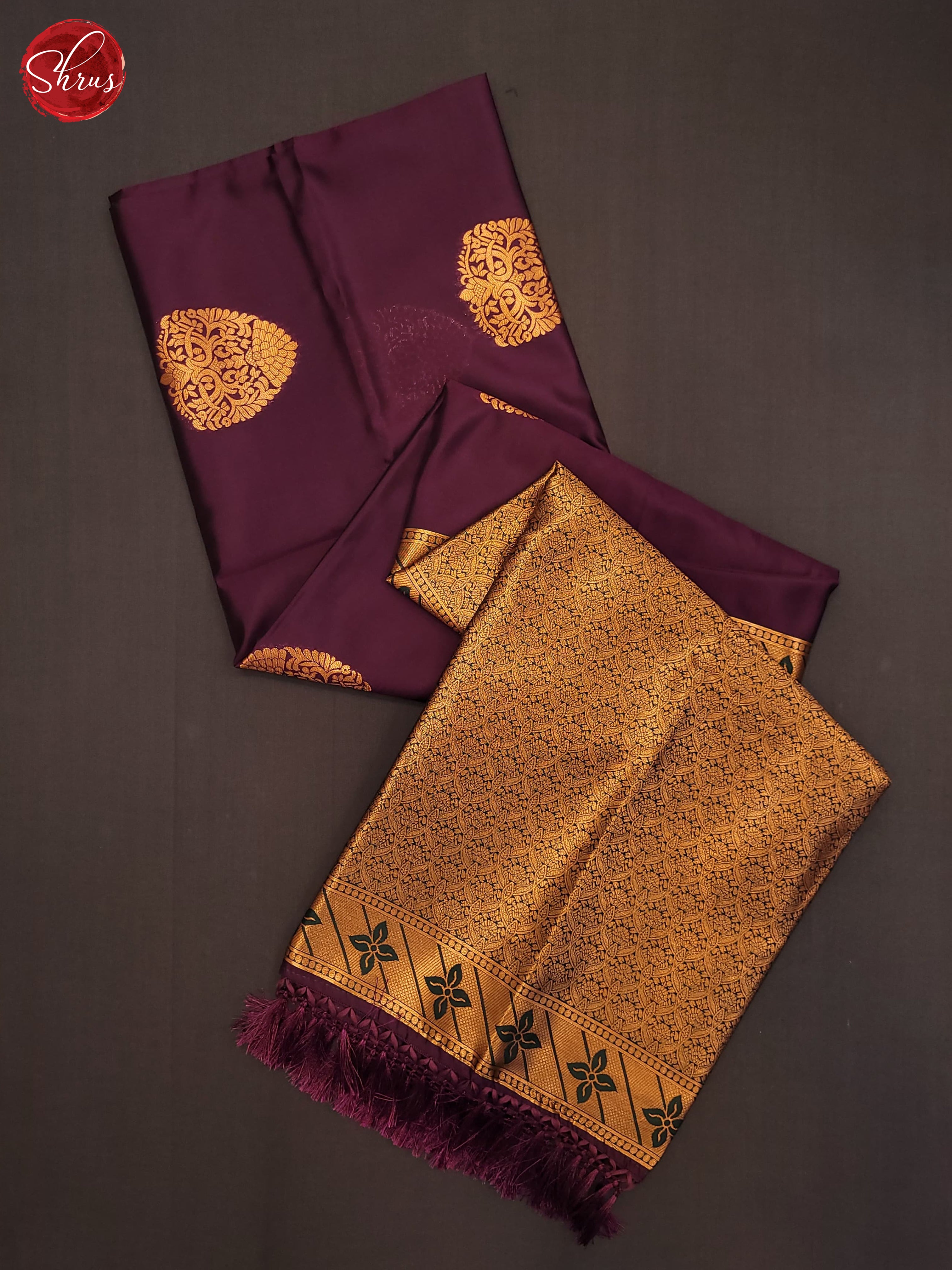 Deep Wine & Green- Semi Softsilk Saree - Shop on ShrusEternity.com