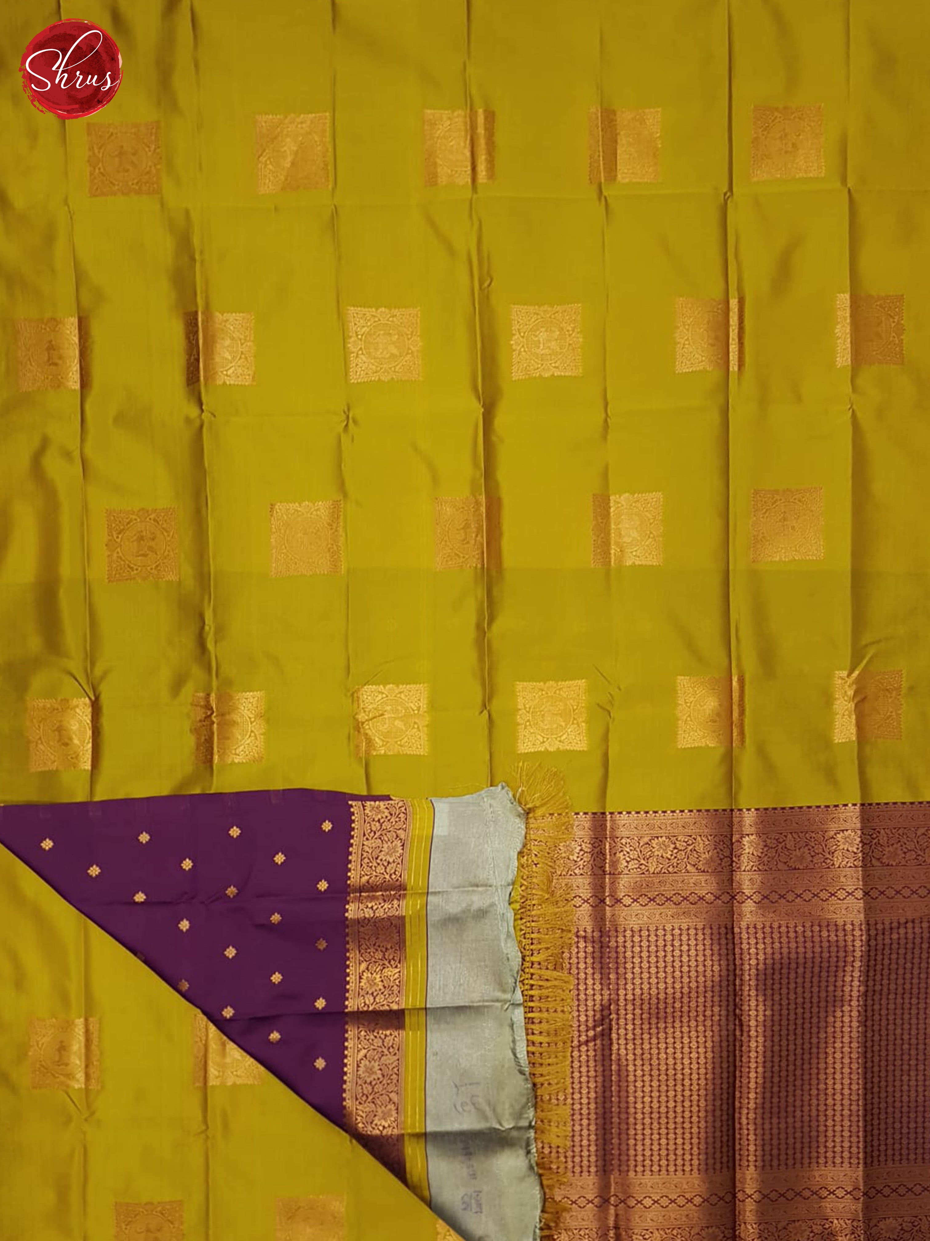 Mustardy Green & Wine - Semi Softsilk Saree - Shop on ShrusEternity.com