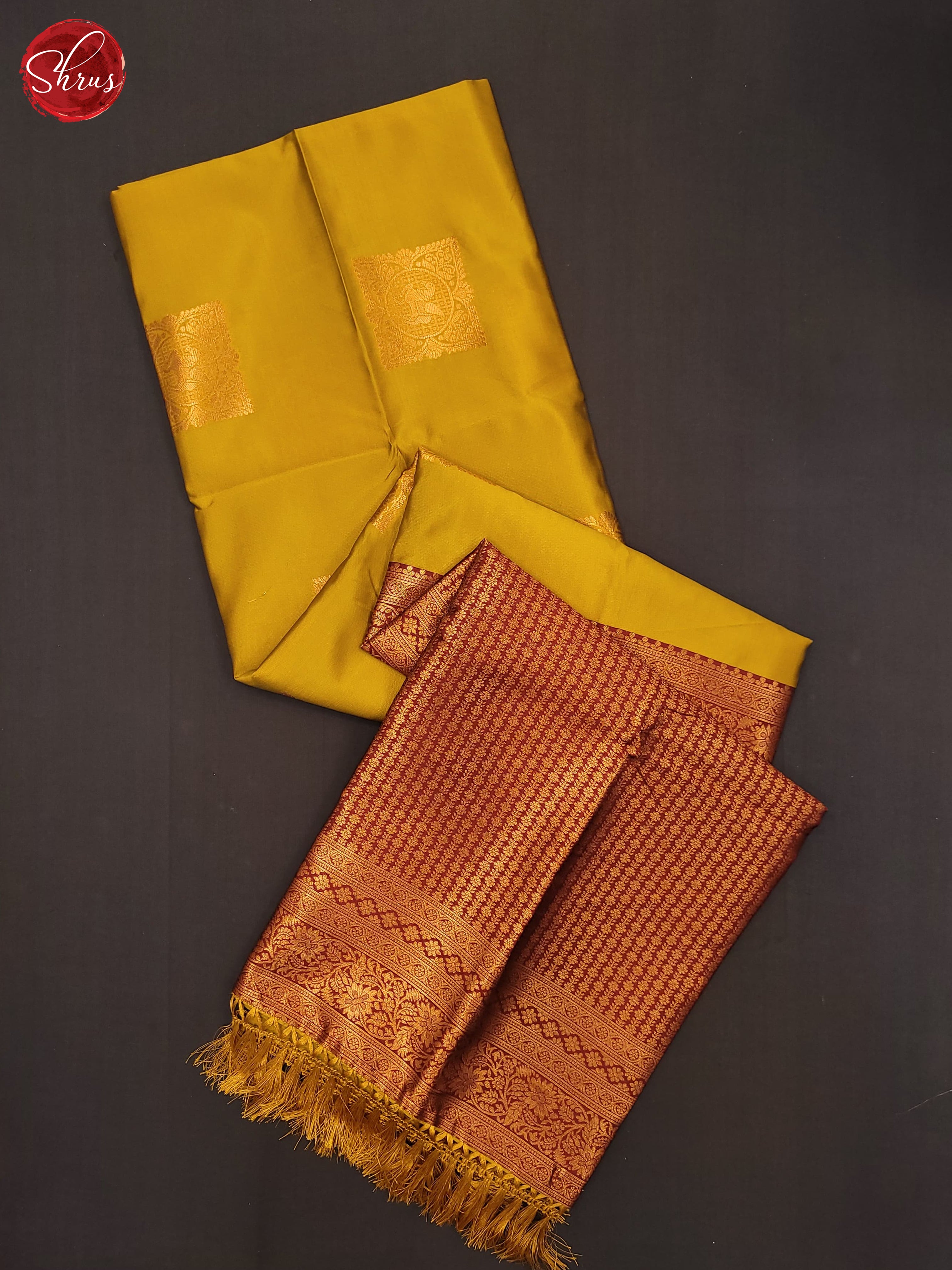 Mustard & Maroon - Semi Soft Silk Saree - Shop on ShrusEternity.com