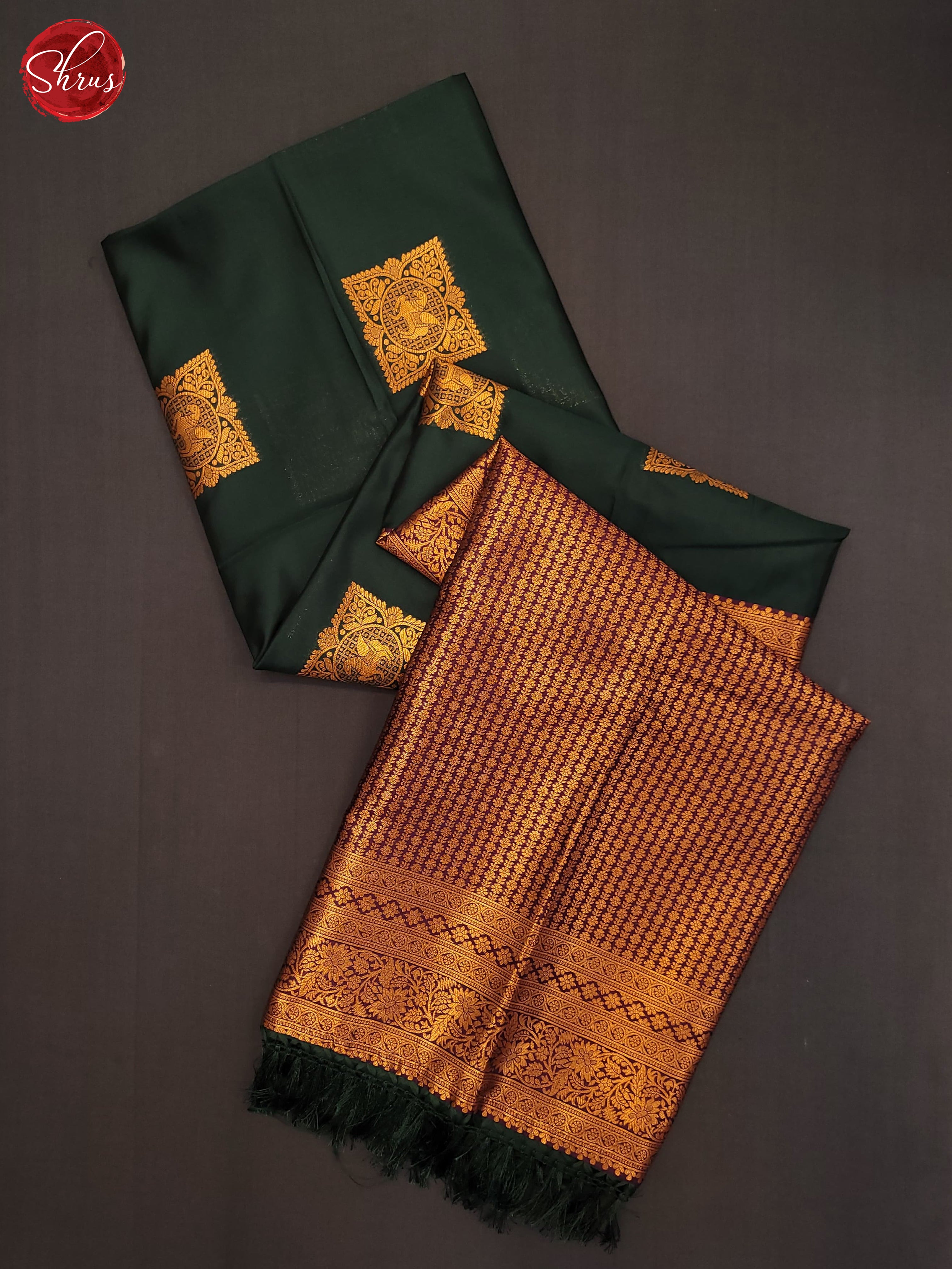 Dark Green & Purple - Semi Softsilk Saree - Shop on ShrusEternity.com