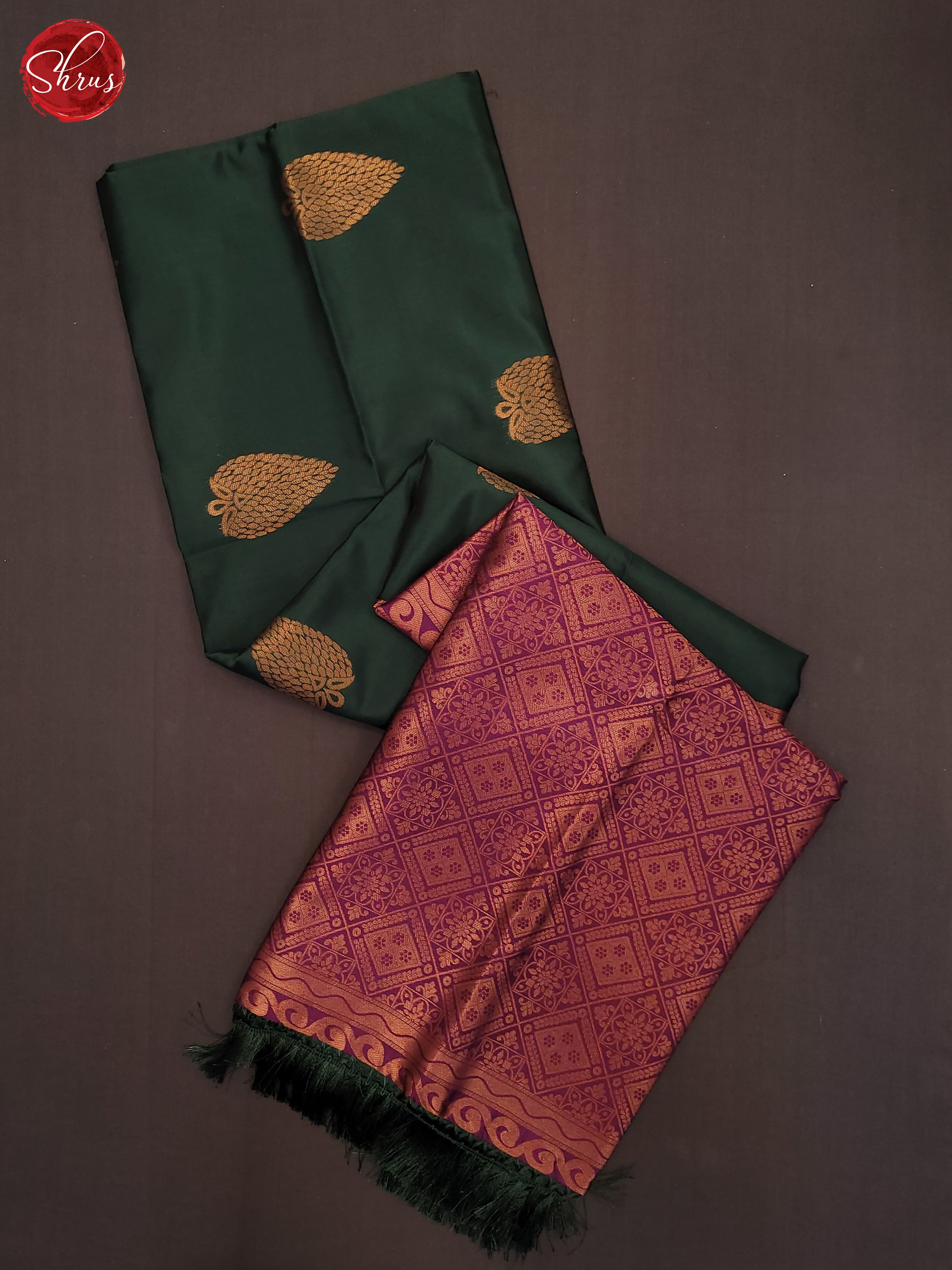 Bottle Green & Purple - Semi Soft Silk Saree - Shop on ShrusEternity.com